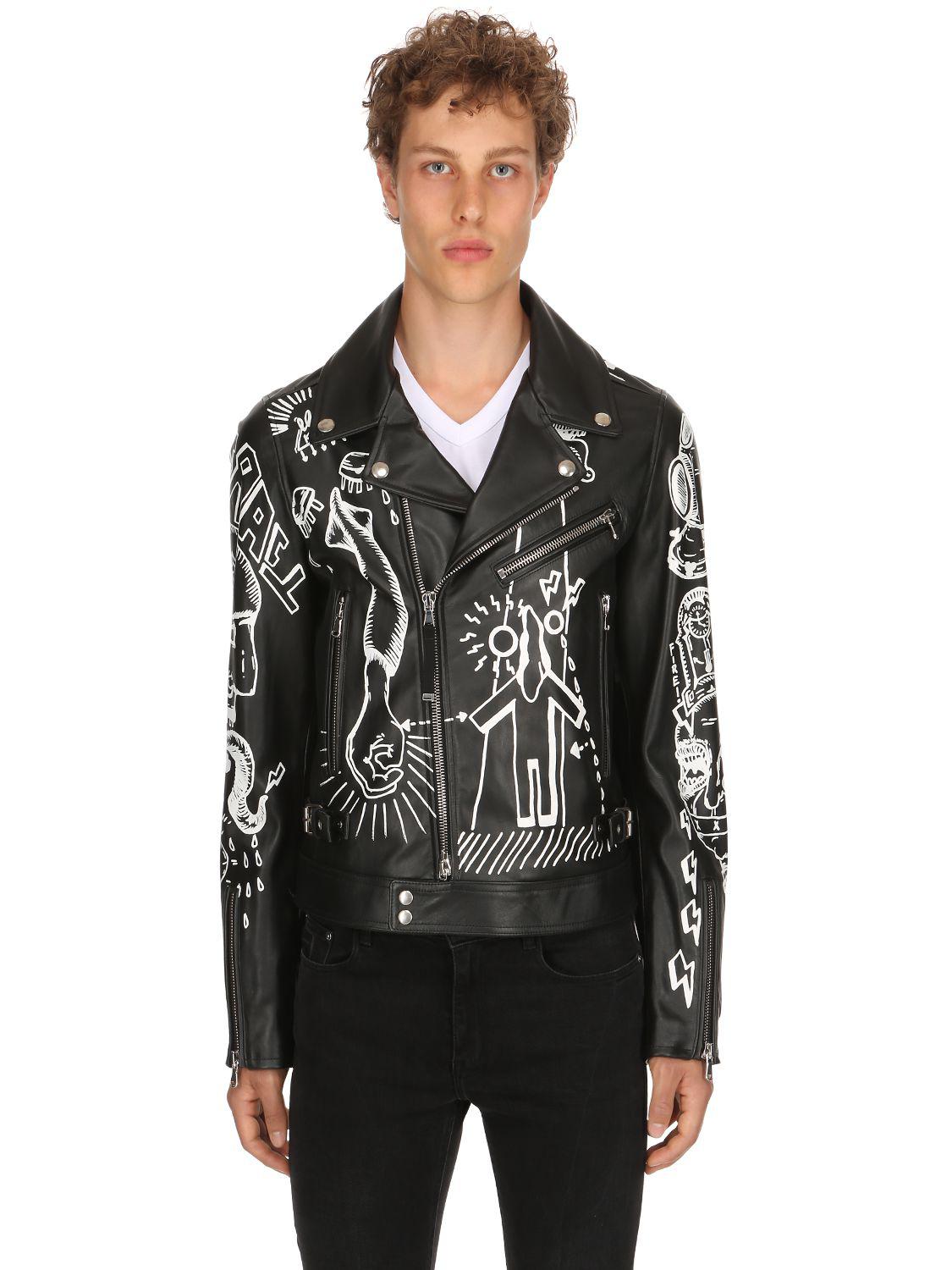 graffiti leather moto jacket