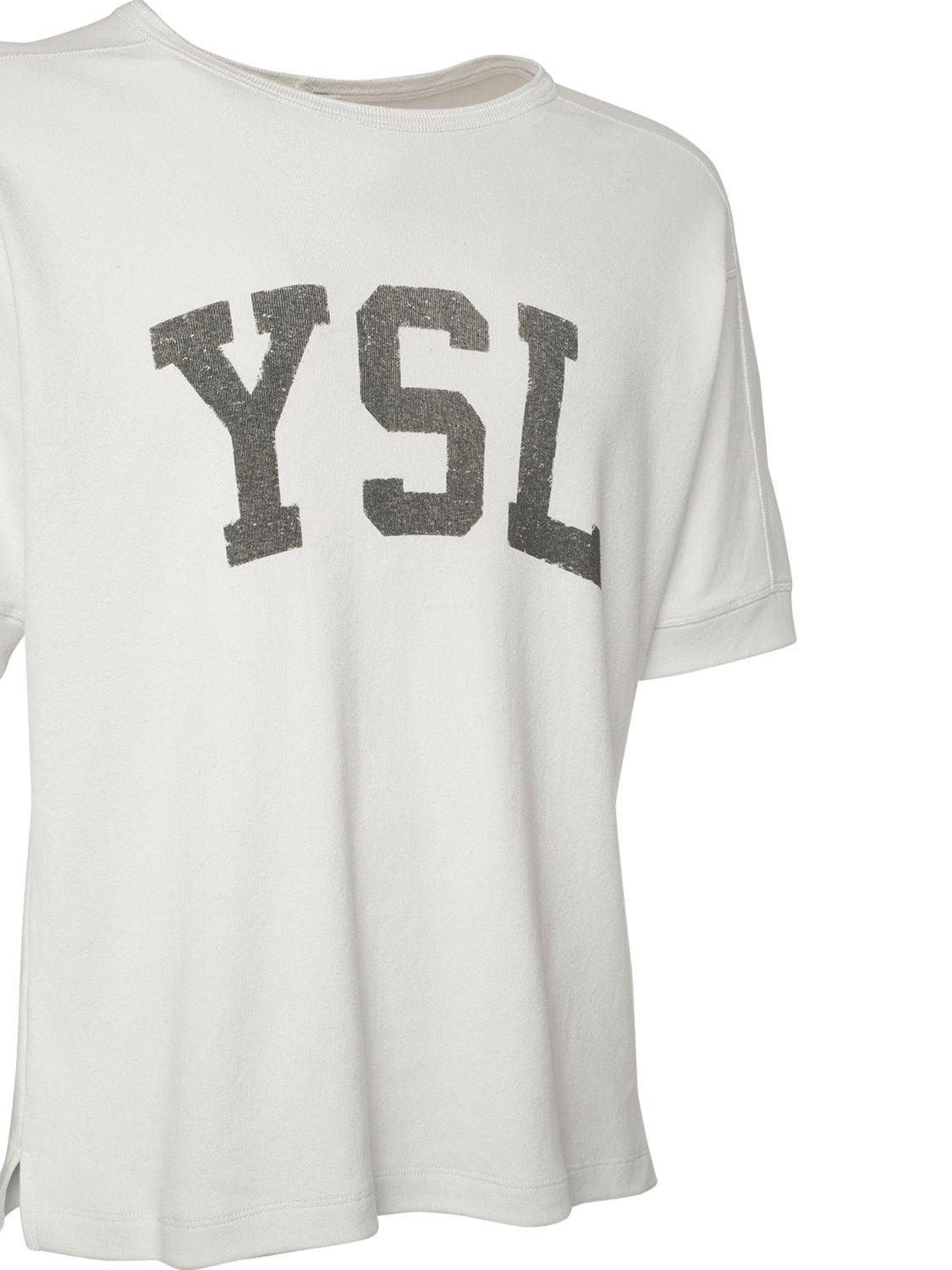 Saint Laurent Logo Print Cotton T-shirt in White for Men - Lyst