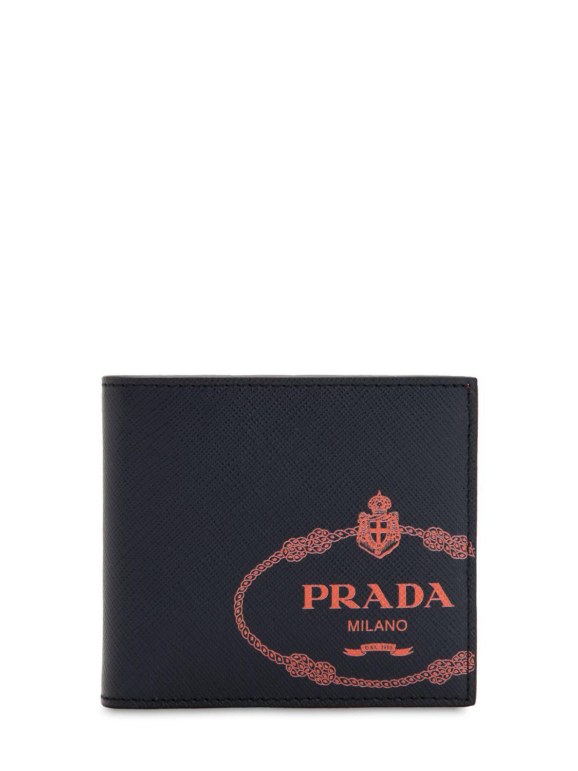 Prada Logo-printed Saffiano Leather Wallet in Blue/Orange (Blue) for Men |  Lyst