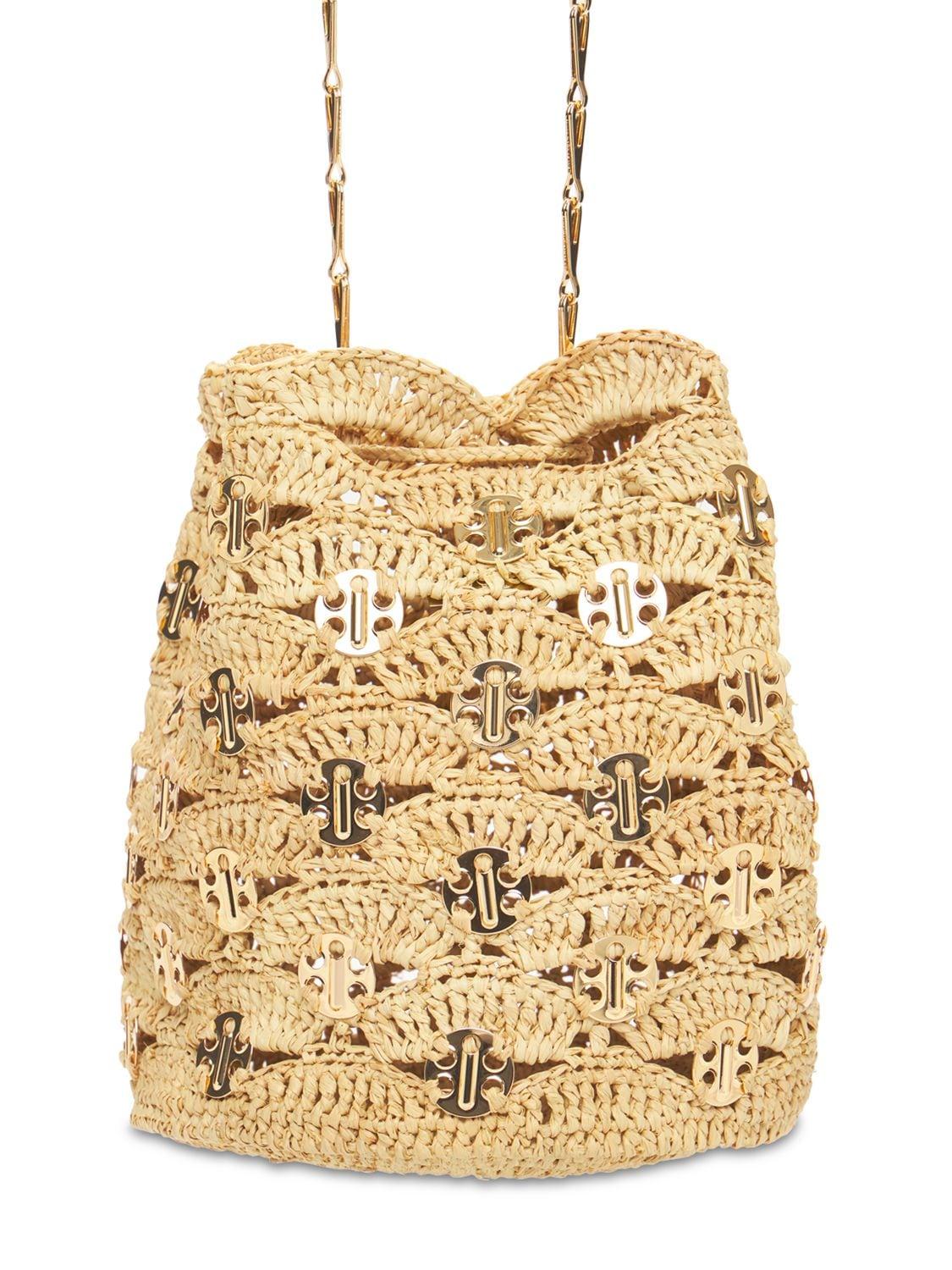 Embellished Raffia Bucket Bag in Multicoloured - Rabanne