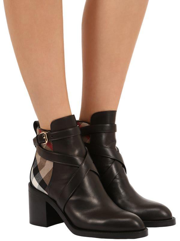 Burberry Pryle Check And Leather Booties in Black | Lyst