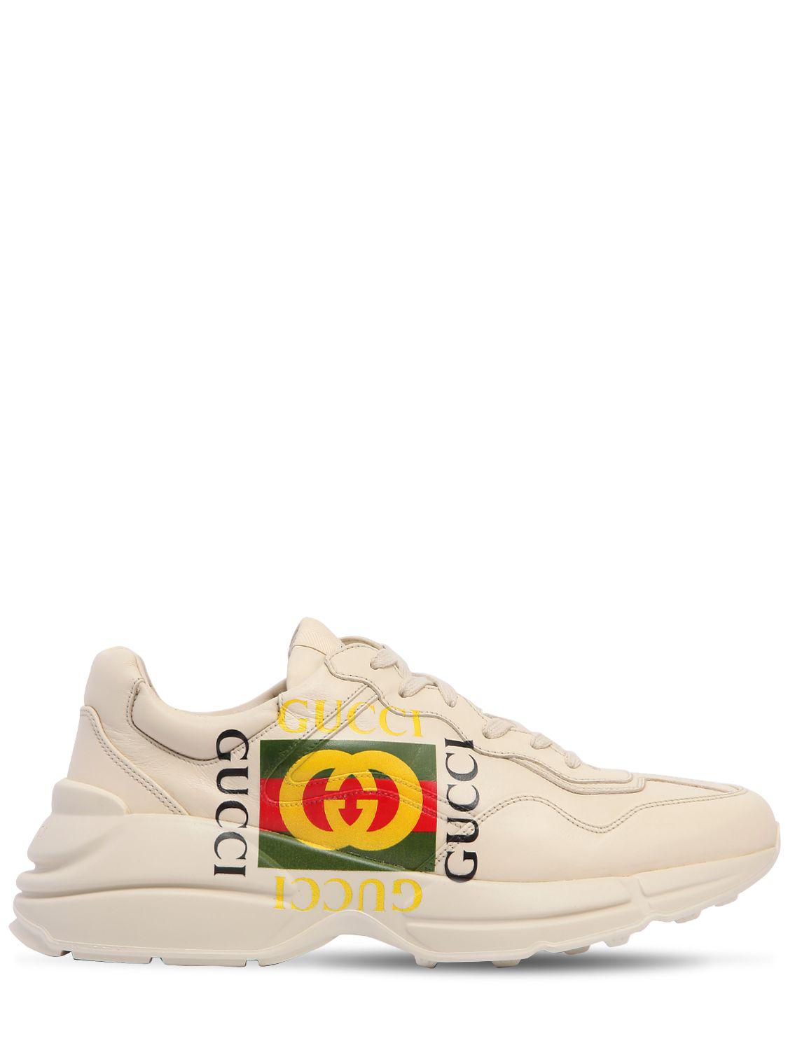 Gucci Rhyton Vintage Logo Leather Sneakers in White for Men - Lyst