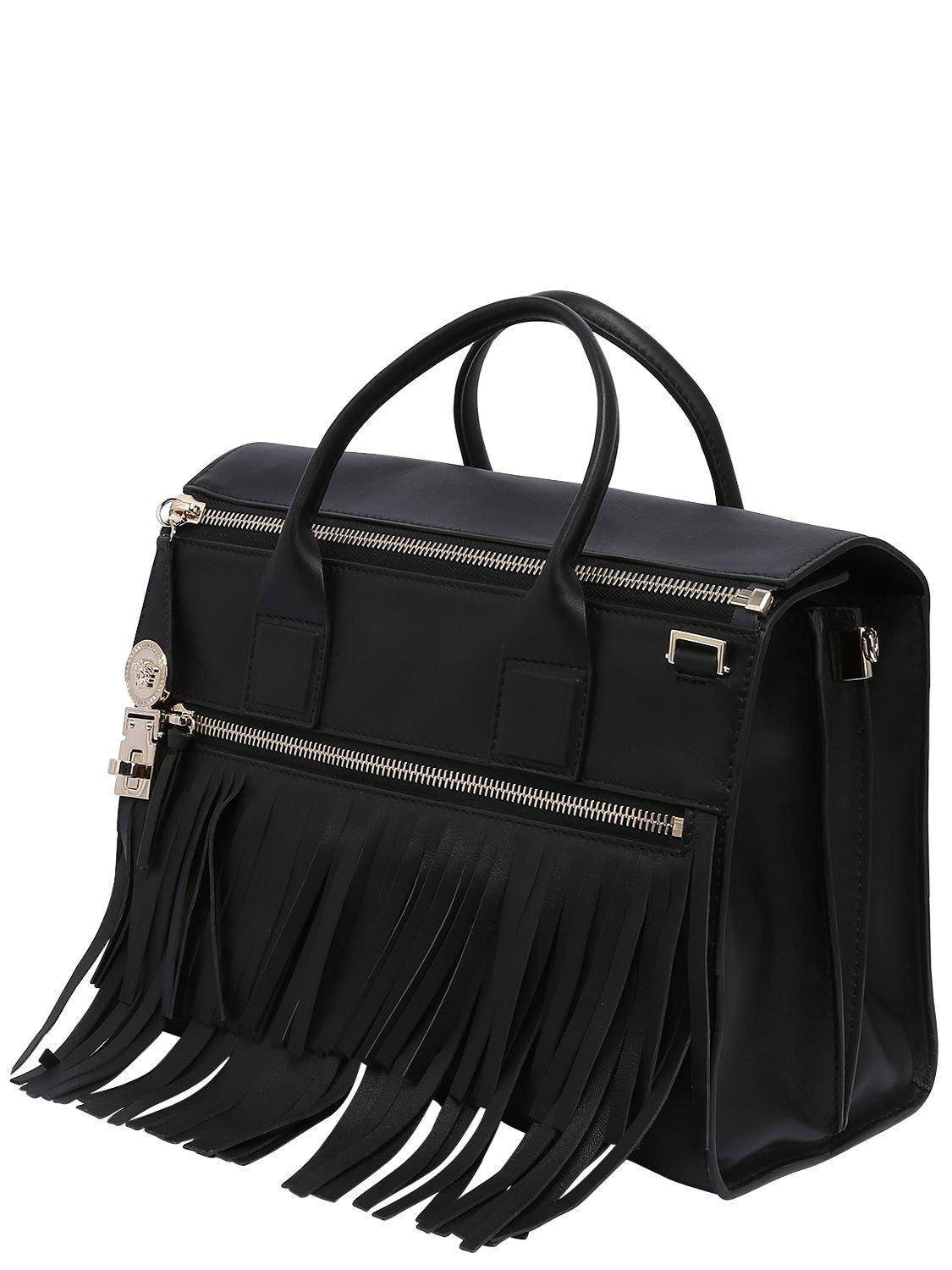 Sac En Avec Franges Black À Main Coloris Cuir Versace xBWrdCoe