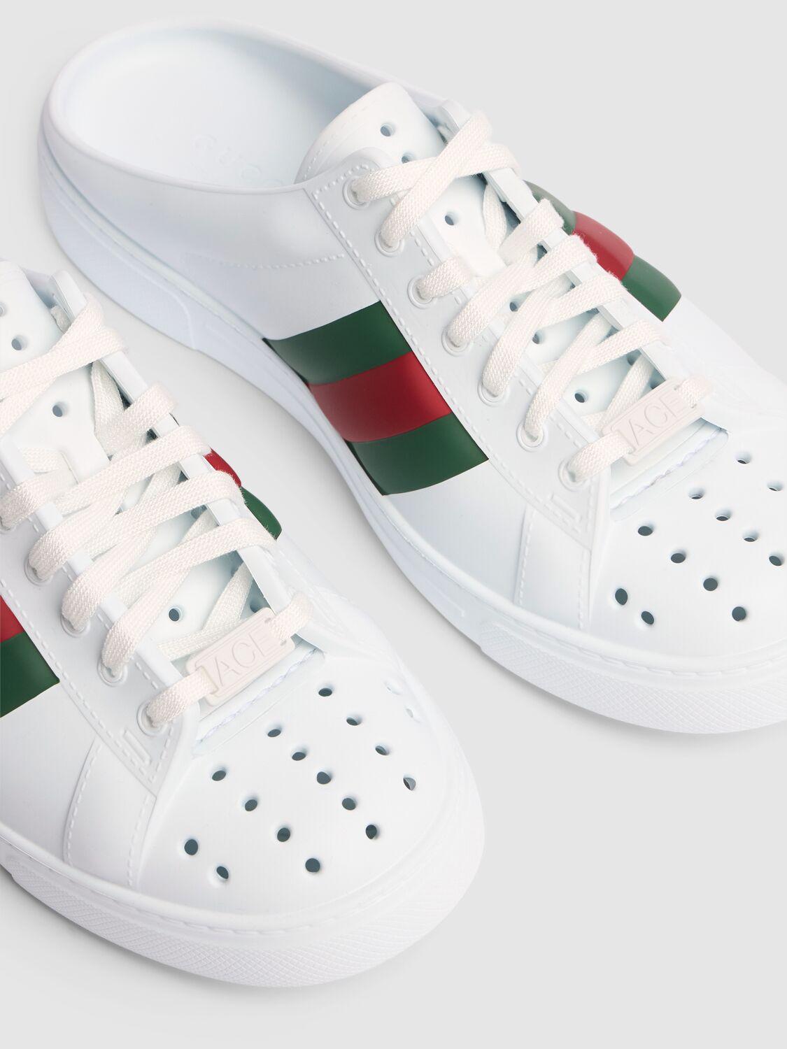 【GUCCI】ACE SABOT Web Stripe Rubber Mule Sneakers WHITE Gucci Ace Web Stripe Mules In White,multi | ModeSens