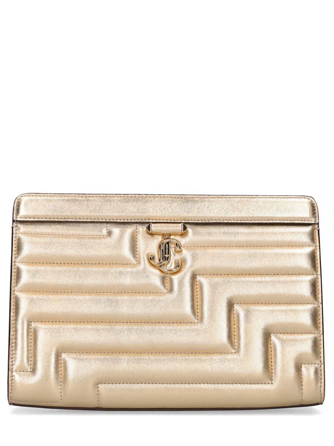 Jimmy Choo Avenue Quilted Metallic Pouch in Natural | Lyst