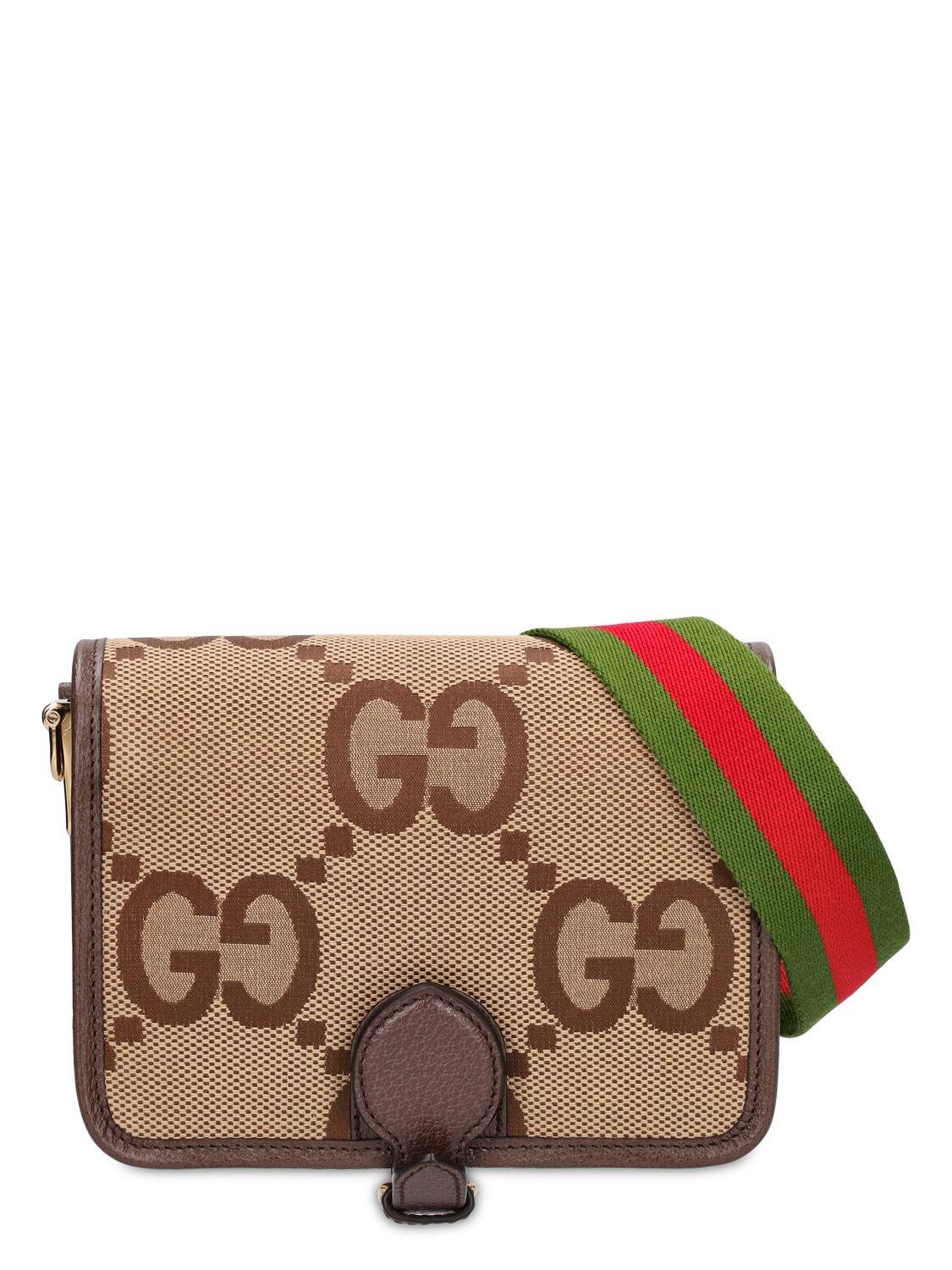 Jumbo GG mini bag in camel and ebony GG canvas