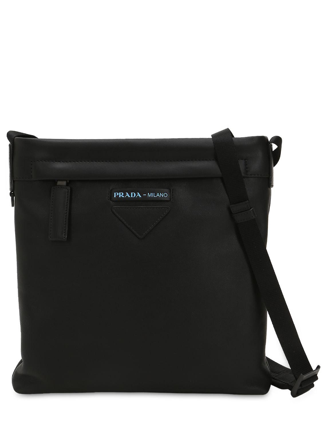 Prada Leather Crossbody Bag in Black for Men - Lyst