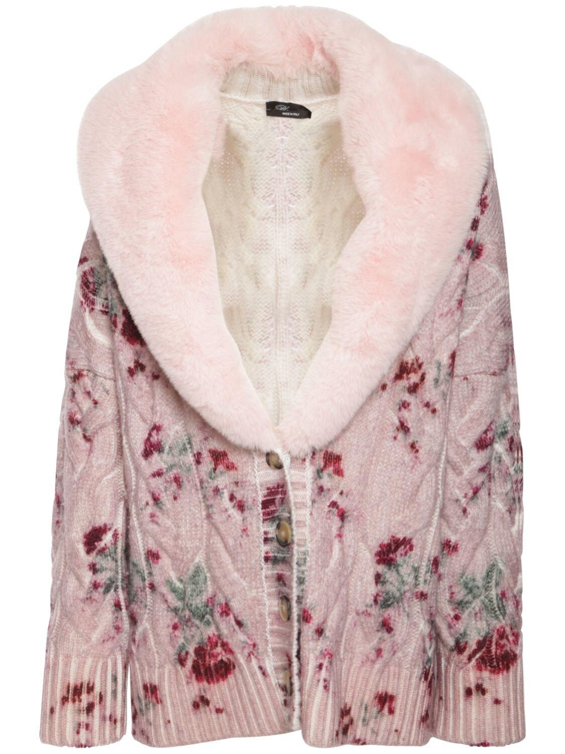 pink cardigan with fur collar