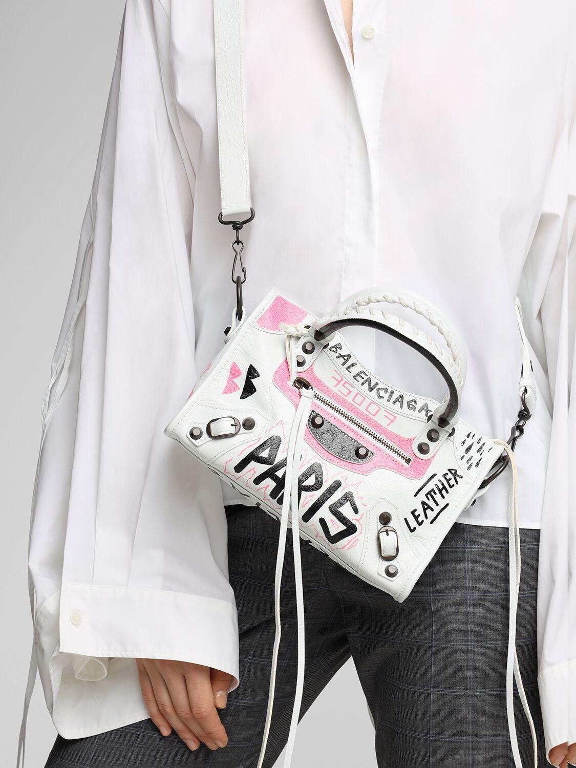 Balenciaga Mini City Graffiti Logo Tote Bag in White | Lyst
