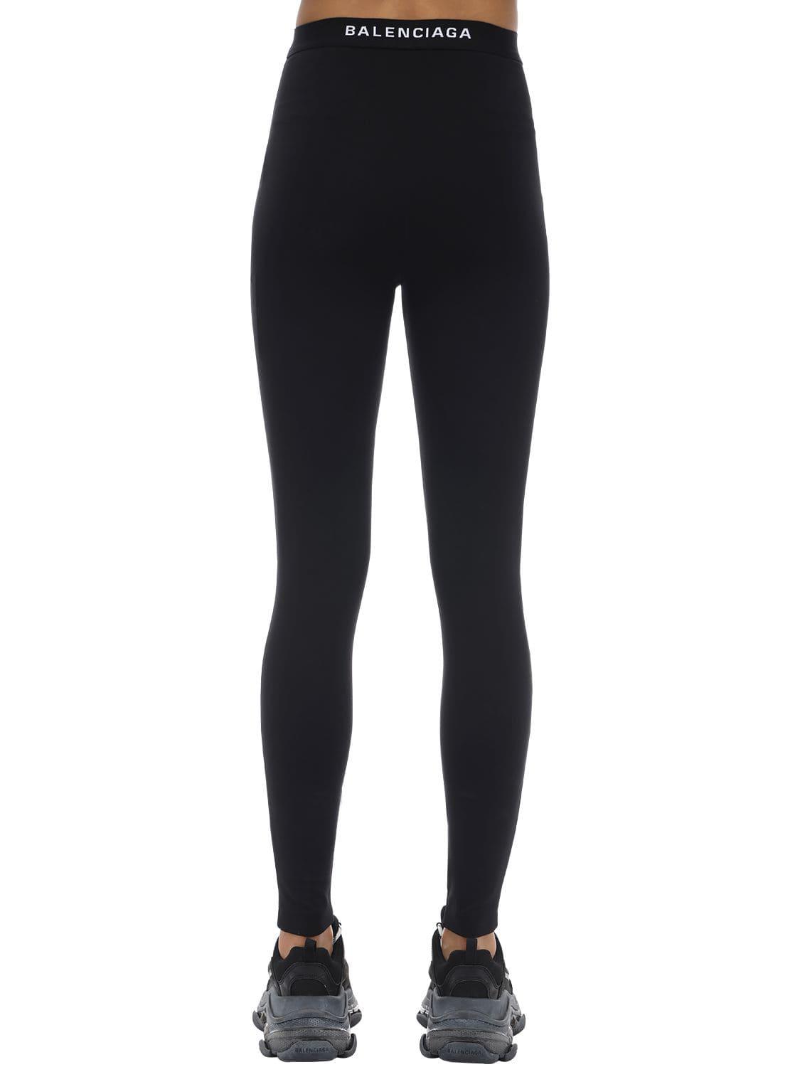 Balenciaga Logo Intarsia Tech Jersey Leggings in Black