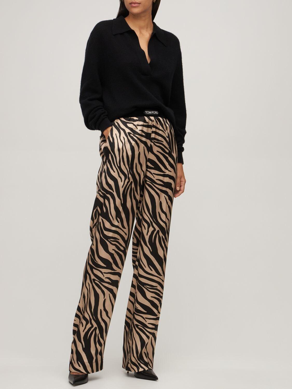 Tom Ford Zebra Print Logo Silk Satin Pajama Pants | Lyst