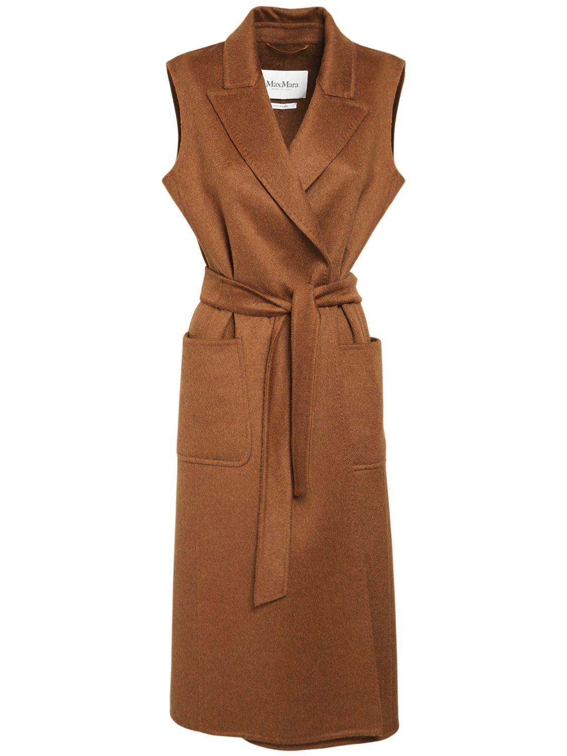 Max Mara Camel & Cashmere Long Vest in Brown | Lyst