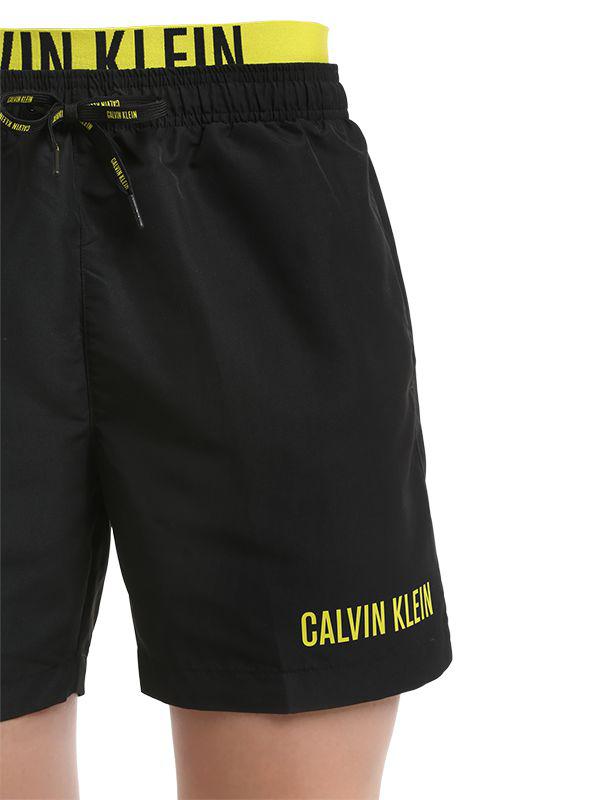 calvin klein double waistband swim shorts black