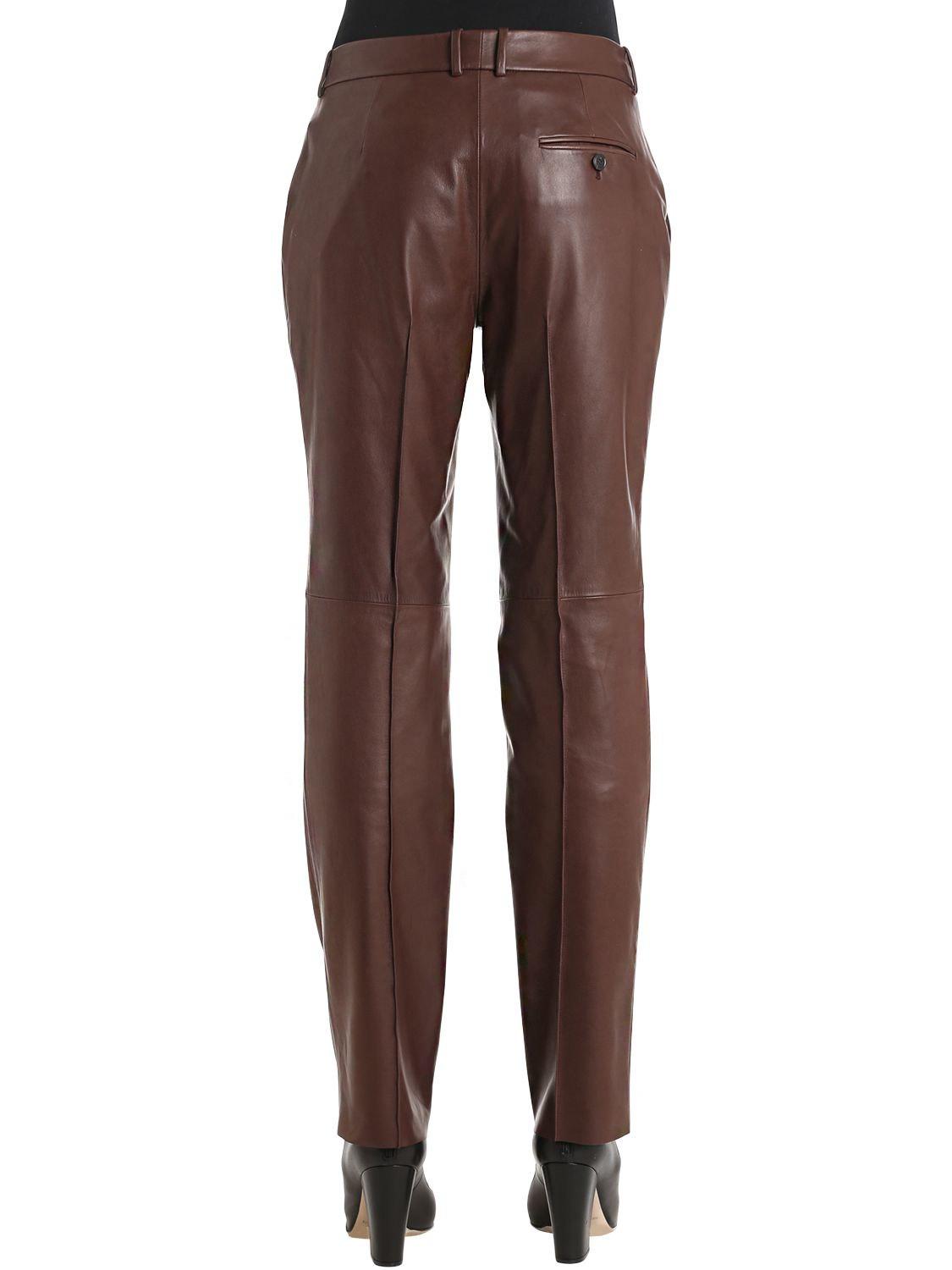 Ferragamo Natural Leather Pants in Brown - Lyst
