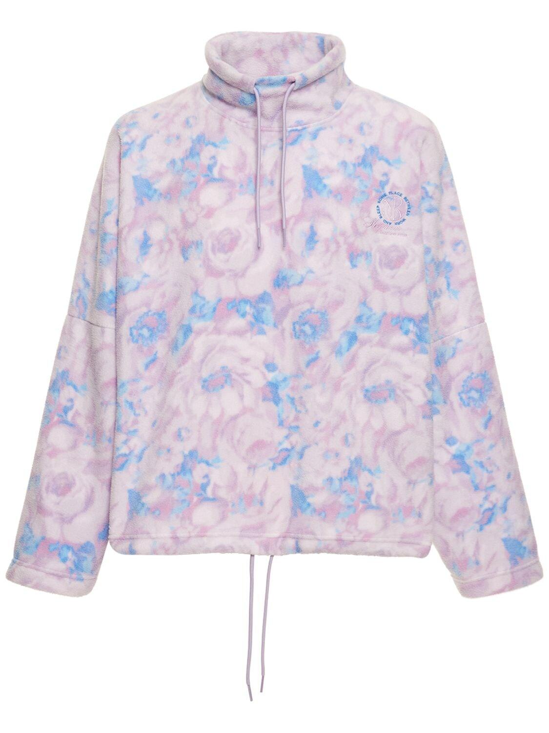 Martine Rose Floral Print High Collar Fleece Jacket in Lilac (Purple