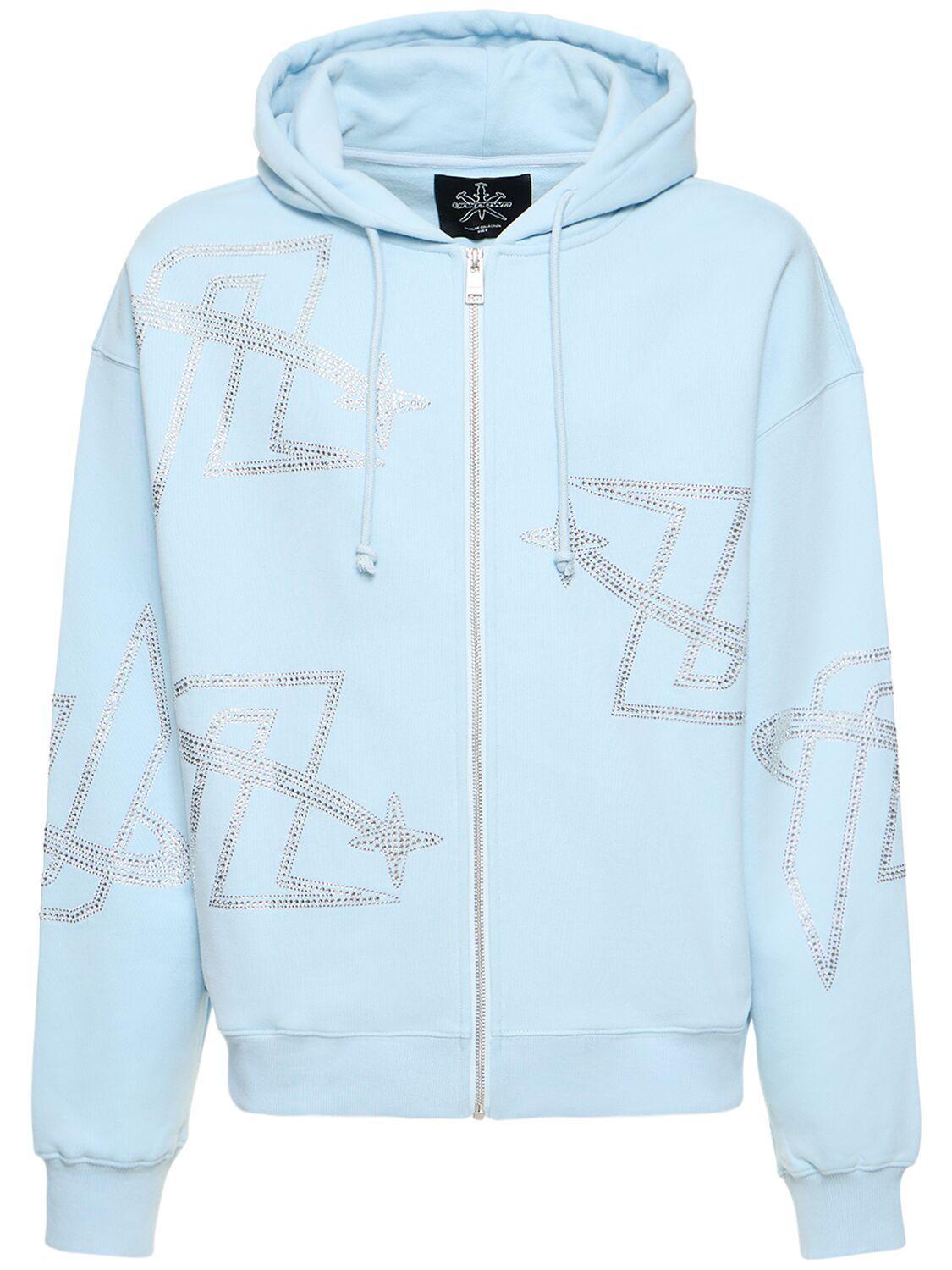 Blue Panel Dagger Rhinestone Zip Up XS-