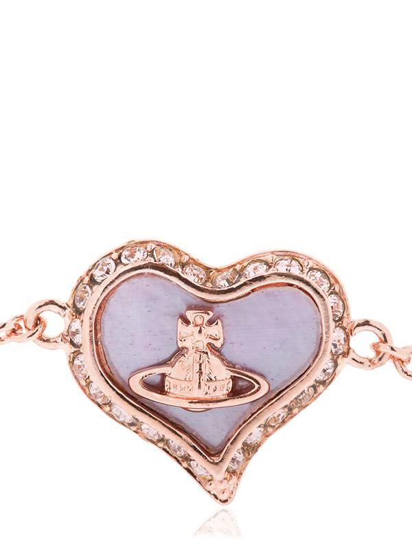 Vivienne Westwood Gold and Pink Heart Orb Charm Chain Bracelet with Swarovski Crystals