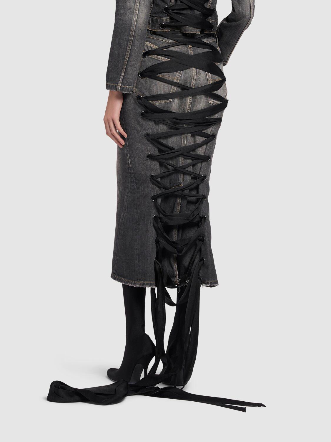 スカート BALENCIAGA 'Lace Up' denim skirt Gray Lace-up denim pencil skirt in grey - Balenciaga | Mytheresa