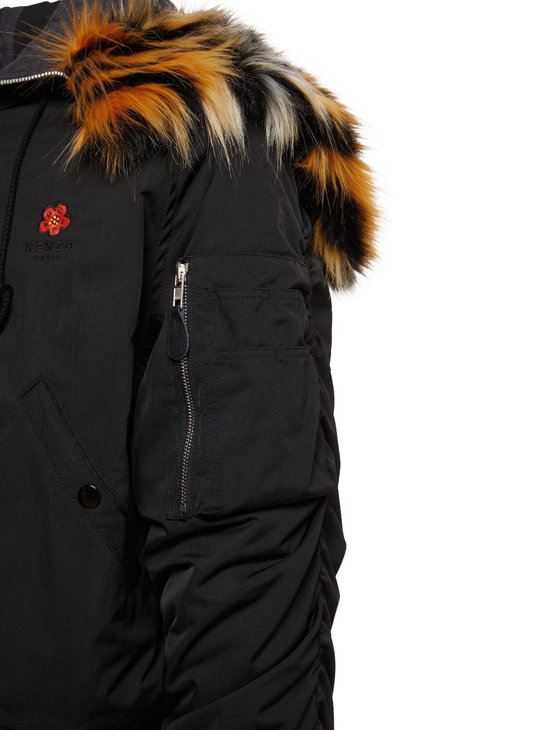 KENZO Short Puffer Parka W/ Faux Fur Hood in Black for Men KENZO Short Puffer Parka W/ Faux Fur Hood in Black for Men