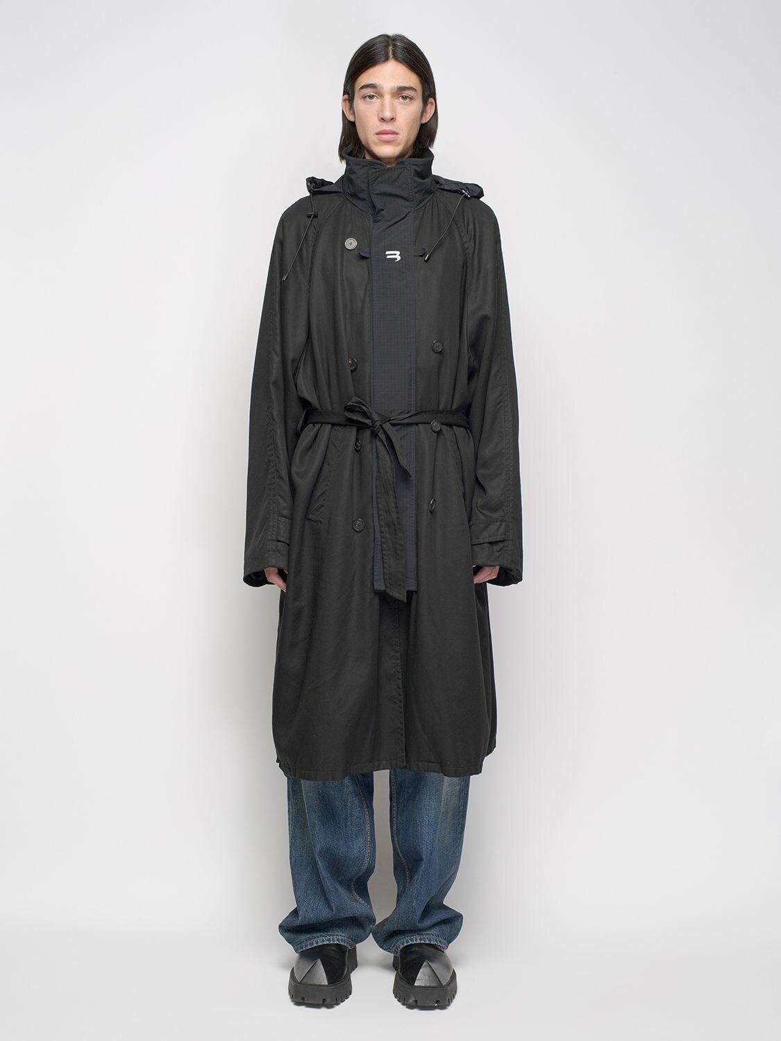 Balenciaga B Print Tech Gabardine Sport Trench Coat in Black for