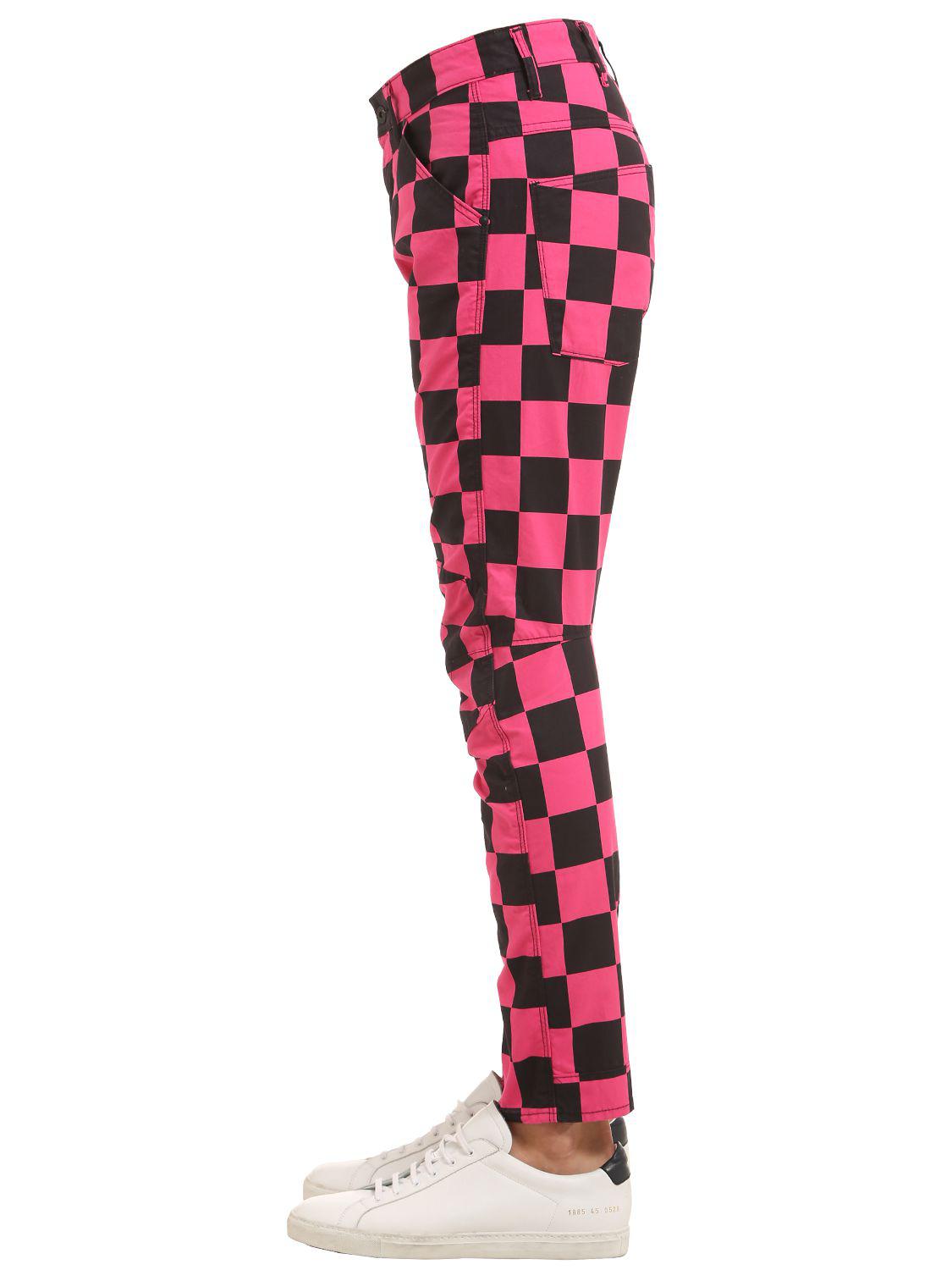 G-Star RAW Denim Elwood Chef's Check Printed Jeans in Pink/Black 