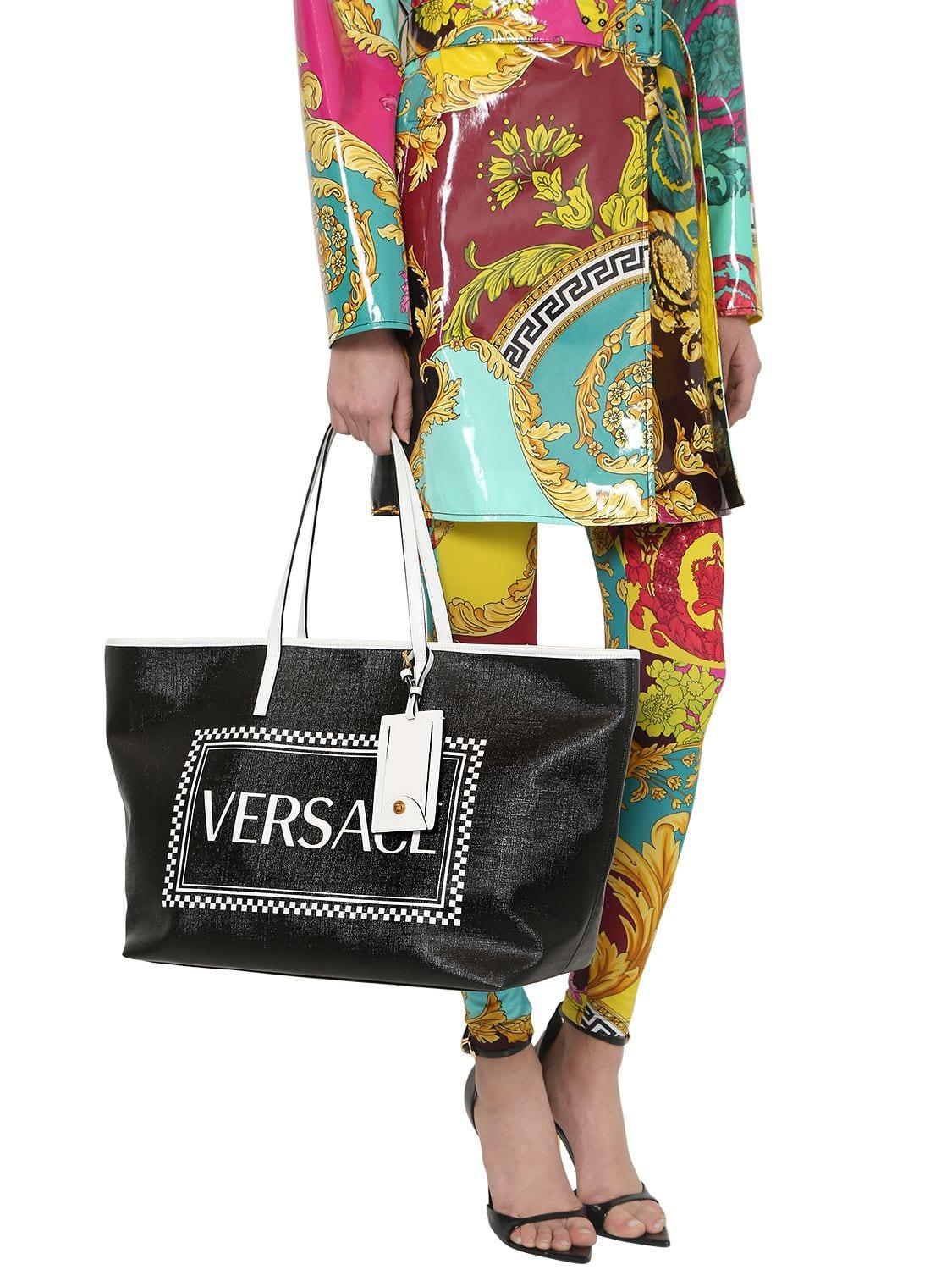 Versace 90s Vintage Logo Tote Bag in Black | Lyst