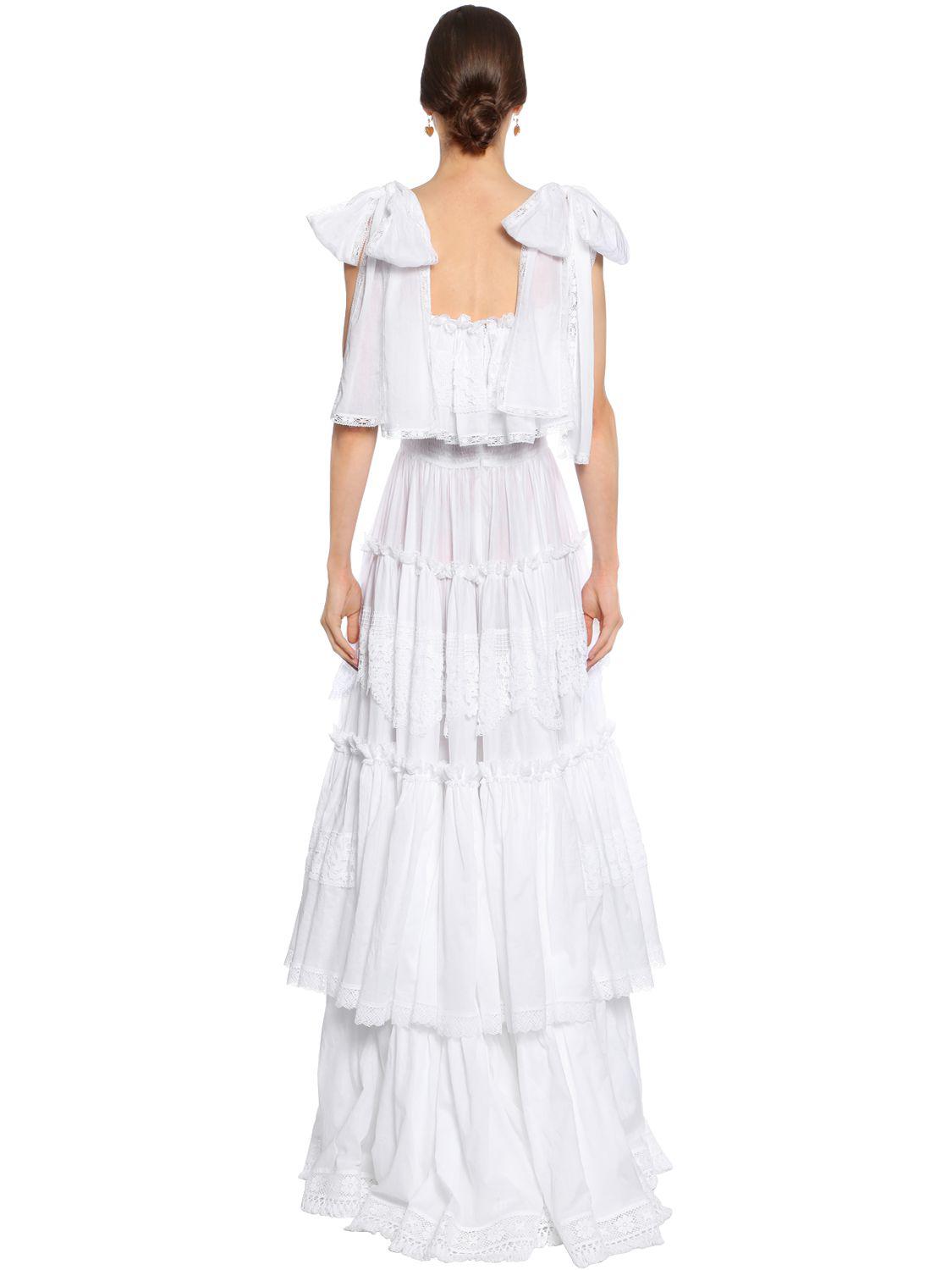 Dolce Gabbana Sicilian Lace Cotton Batiste Long Dress In White