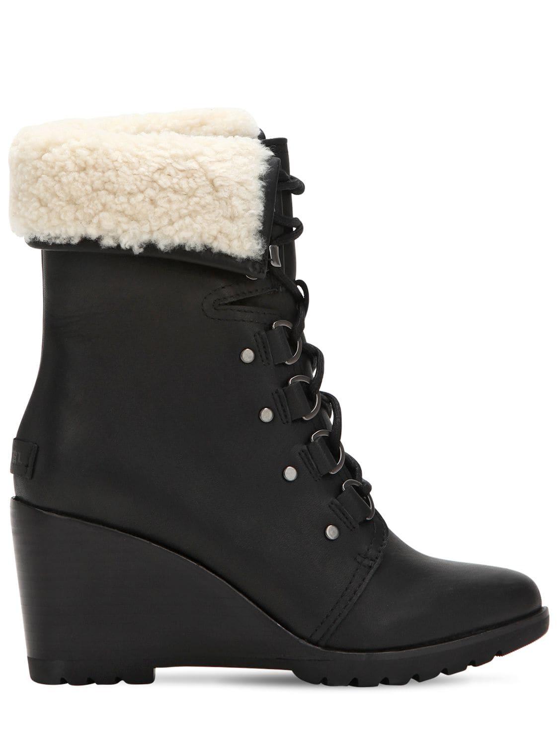 Sorel Leather 70mm After Hours Shearling Lace-up Boots in Black - Save ...