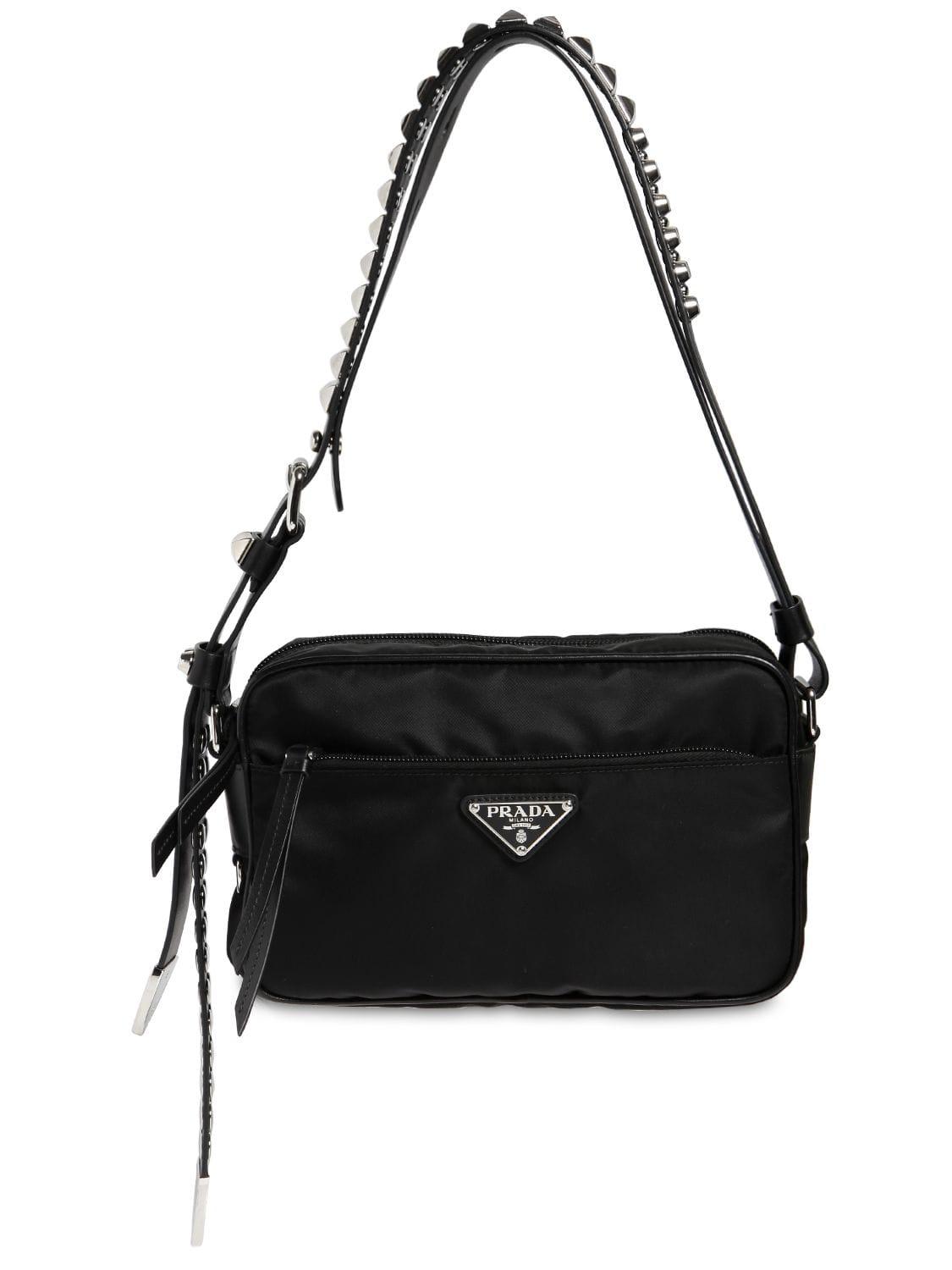 Prada Nylon Camera Bag W/ Studded Strap in Black