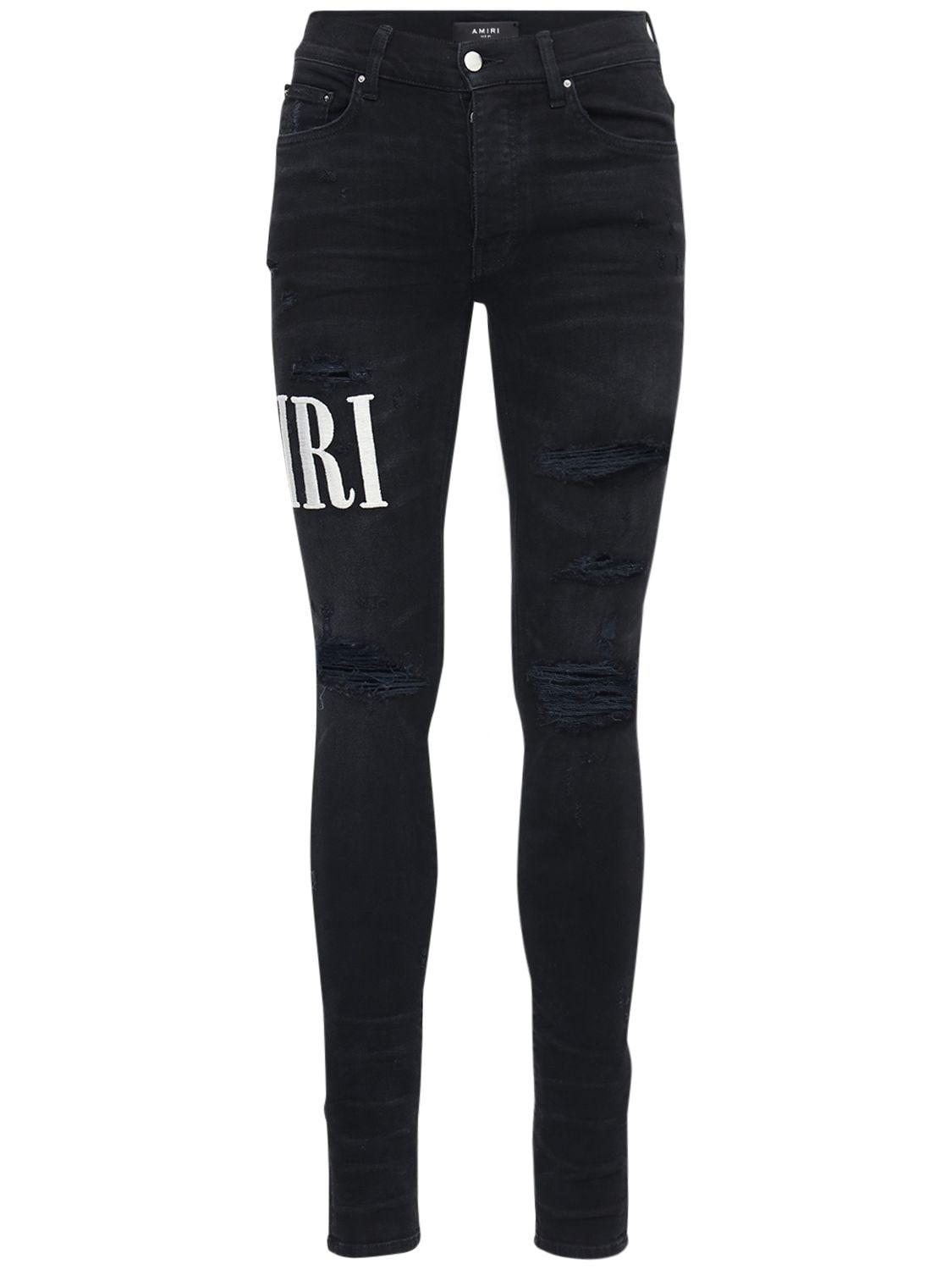 samtale Konvention Thriller Amiri Logo Embroidered Cotton Denim Jeans in Black for Men | Lyst