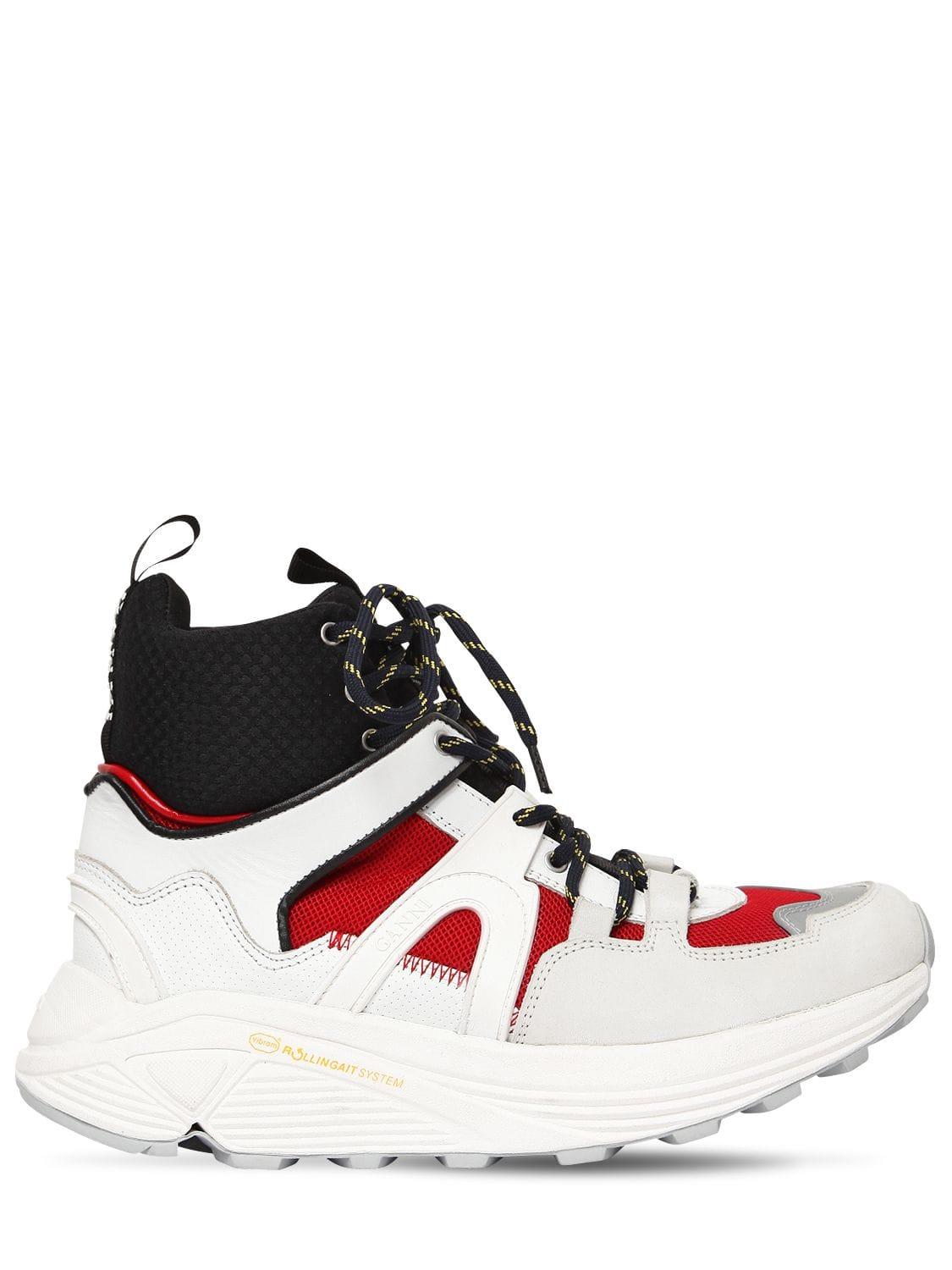 Ganni 30mm Brooklyn Leather High Top Sneakers in White/Black/Red (White) |  Lyst Canada
