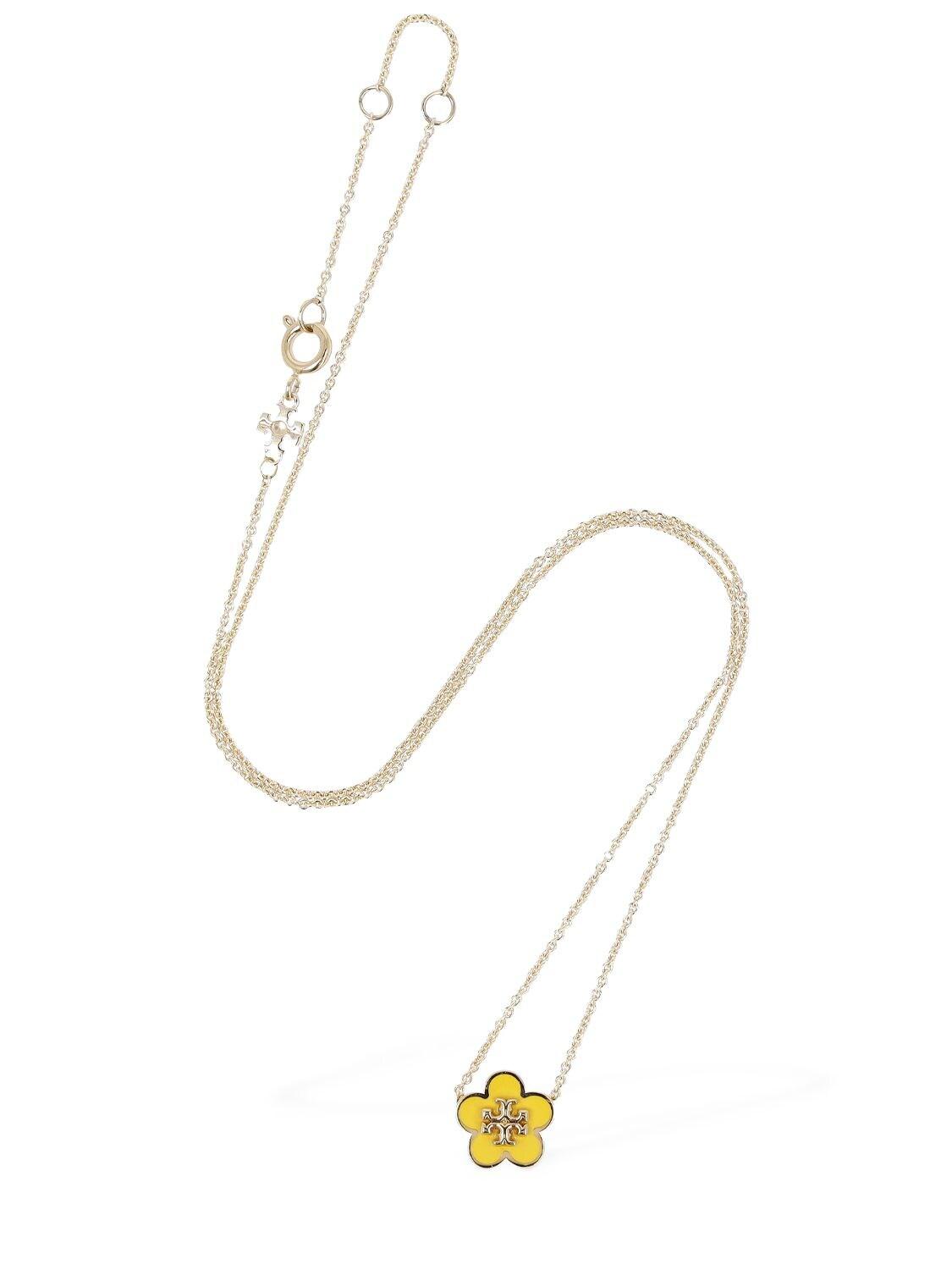 Tory Burch Kira Enamel Flower Pendant Necklace in Yellow | Lyst UK