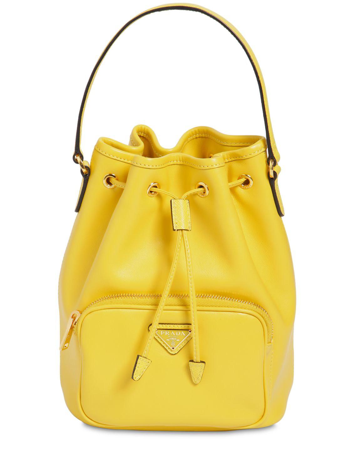 Prada Saffiano & City Leather Bucket Bag in Yellow - Lyst