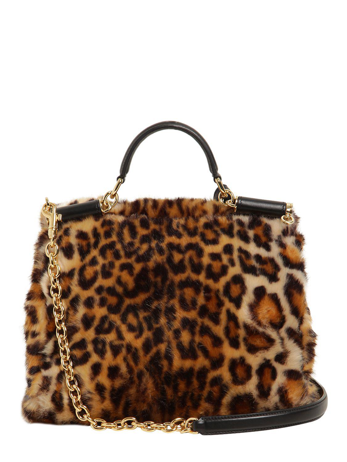 Dolce & Gabbana Sicily Leopard Print Faux Fur Bag in Brown | Lyst
