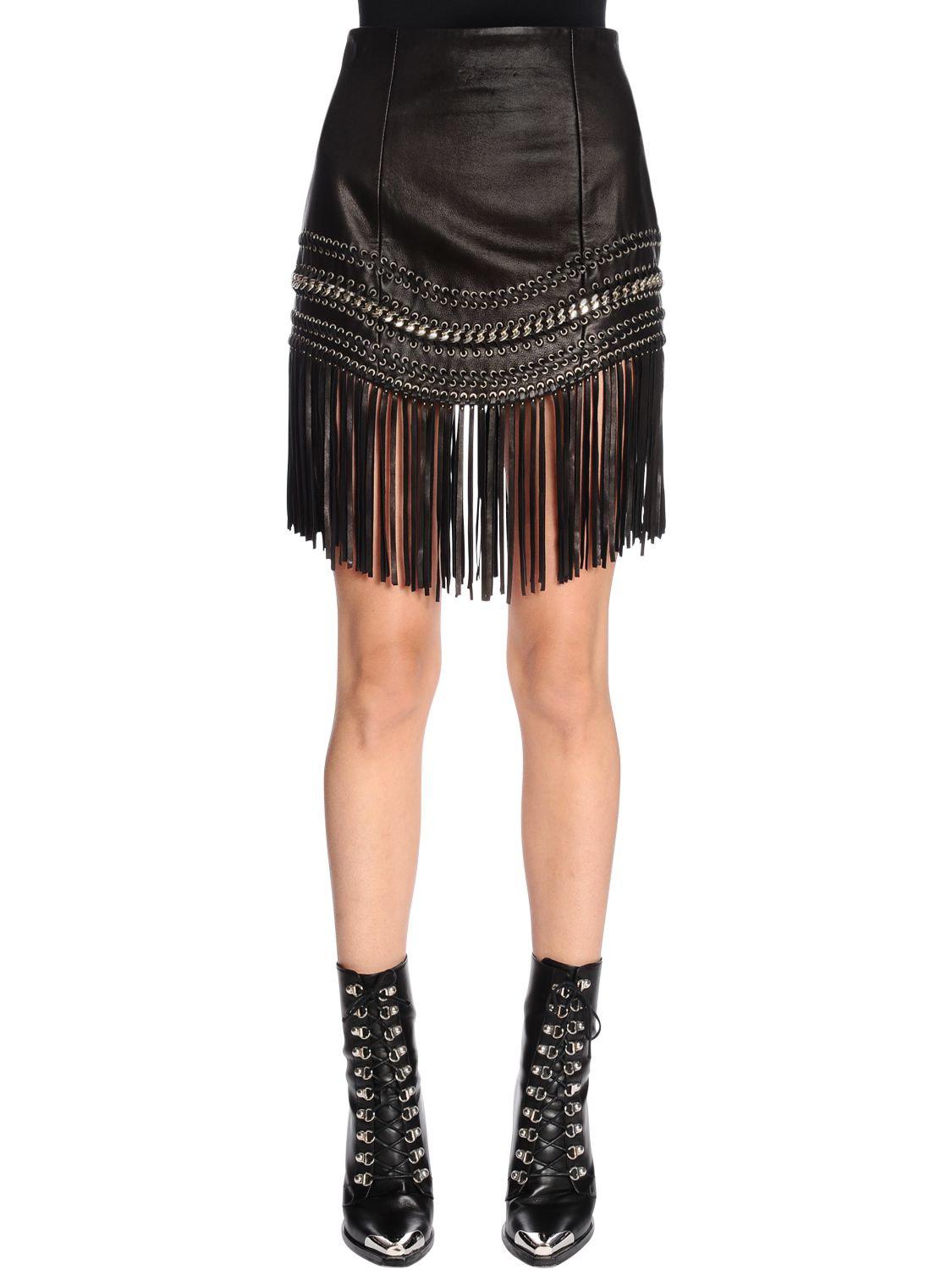Gonna In Pelle Con FrangeBalmain in Pelle di colore Nero | Lyst