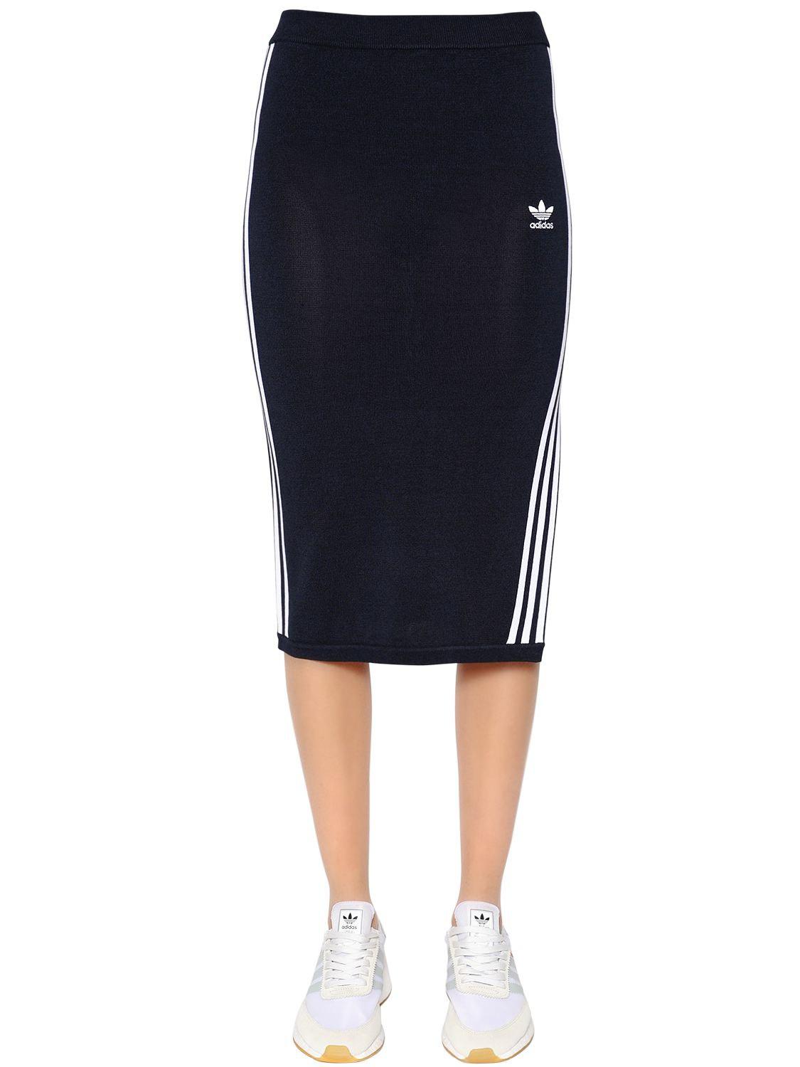 adidas Originals 3 Stripes Knit Midi Skirt in Navy (Blue) - Lyst