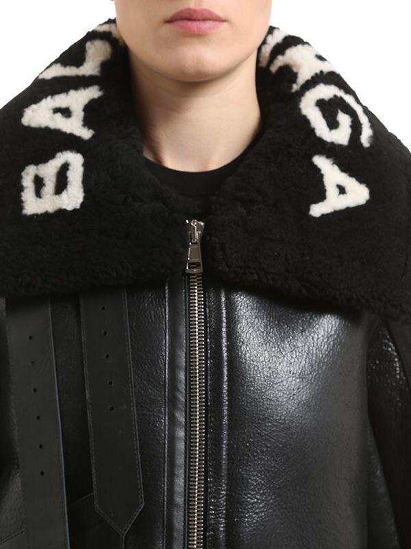 Balenciaga Oversized Le Bombardier Shearling Jacket in Black | Lyst