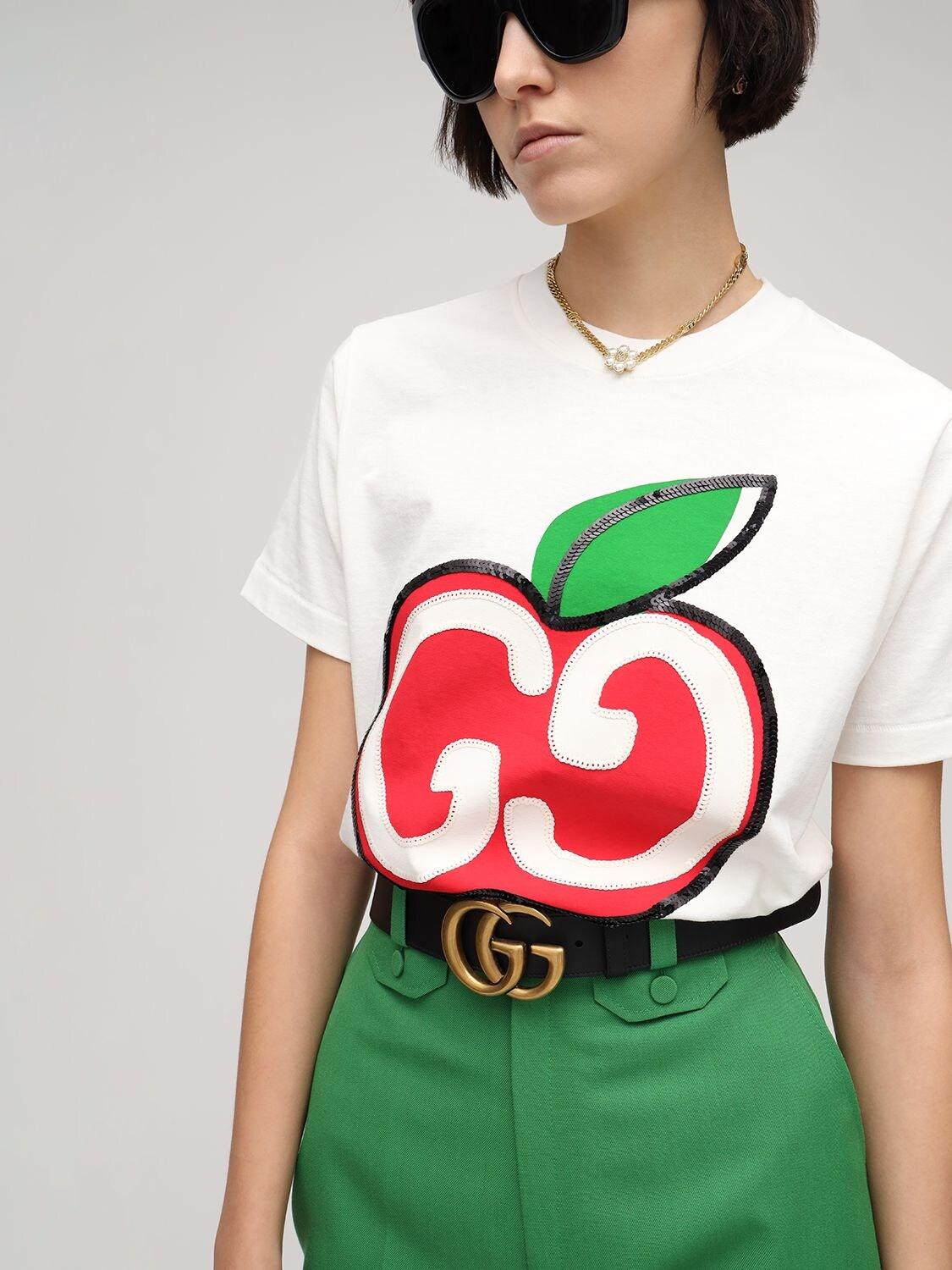 Gucci T-shirt With GG Apple Print in White | Lyst