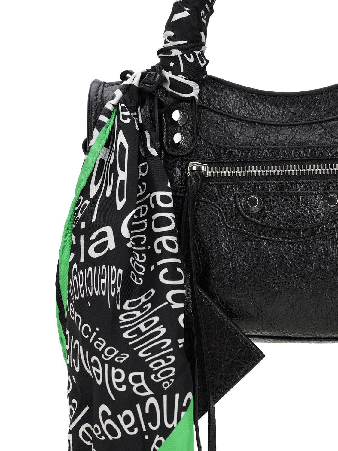 Balenciaga Mini City Printed Silk Scarf Leather Bag in Black | Lyst