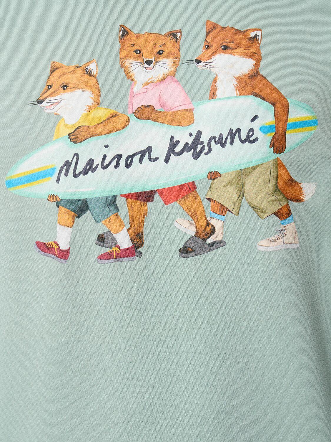 Maison Kitsune Surfing Foxes Comfort Sweatshirt in Green for Men Lyst UK