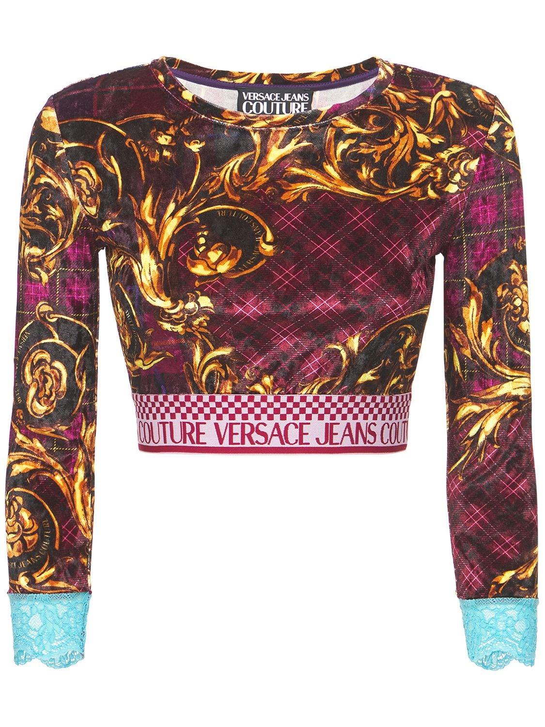 Versace Jeans Couture Printed Velvet Crop Top W/logo Band - Save 20% | Lyst