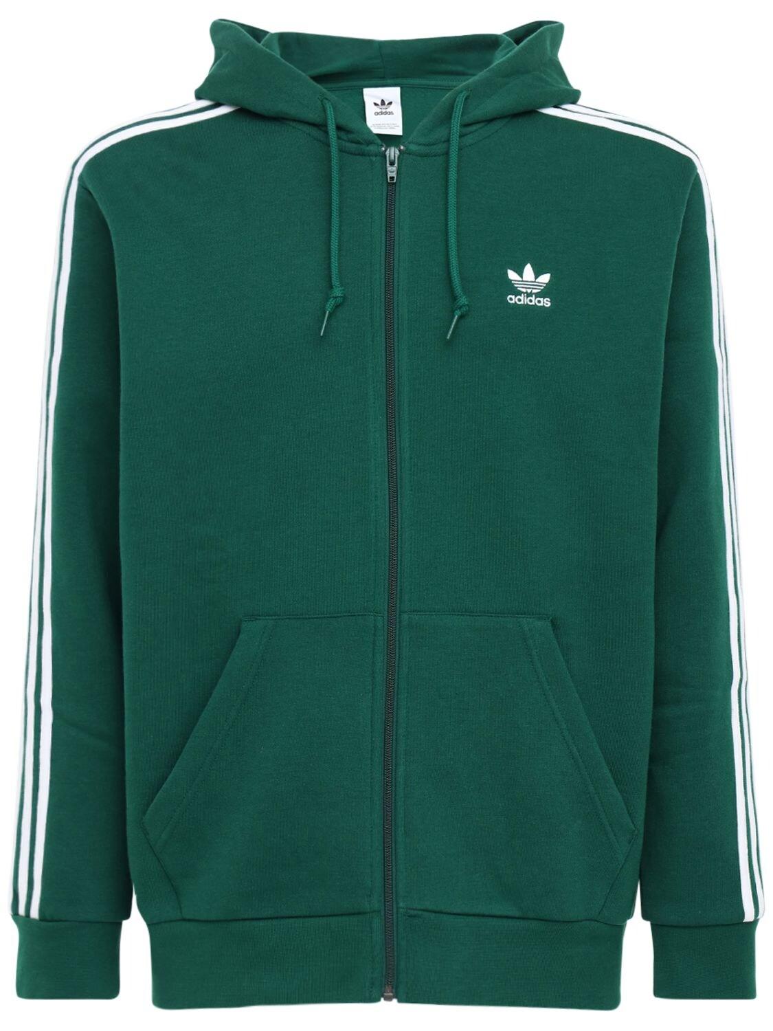 adidas Originals 3-stripes Fz Hooded Track Top in Dark Green (Green) for  Men | Lyst