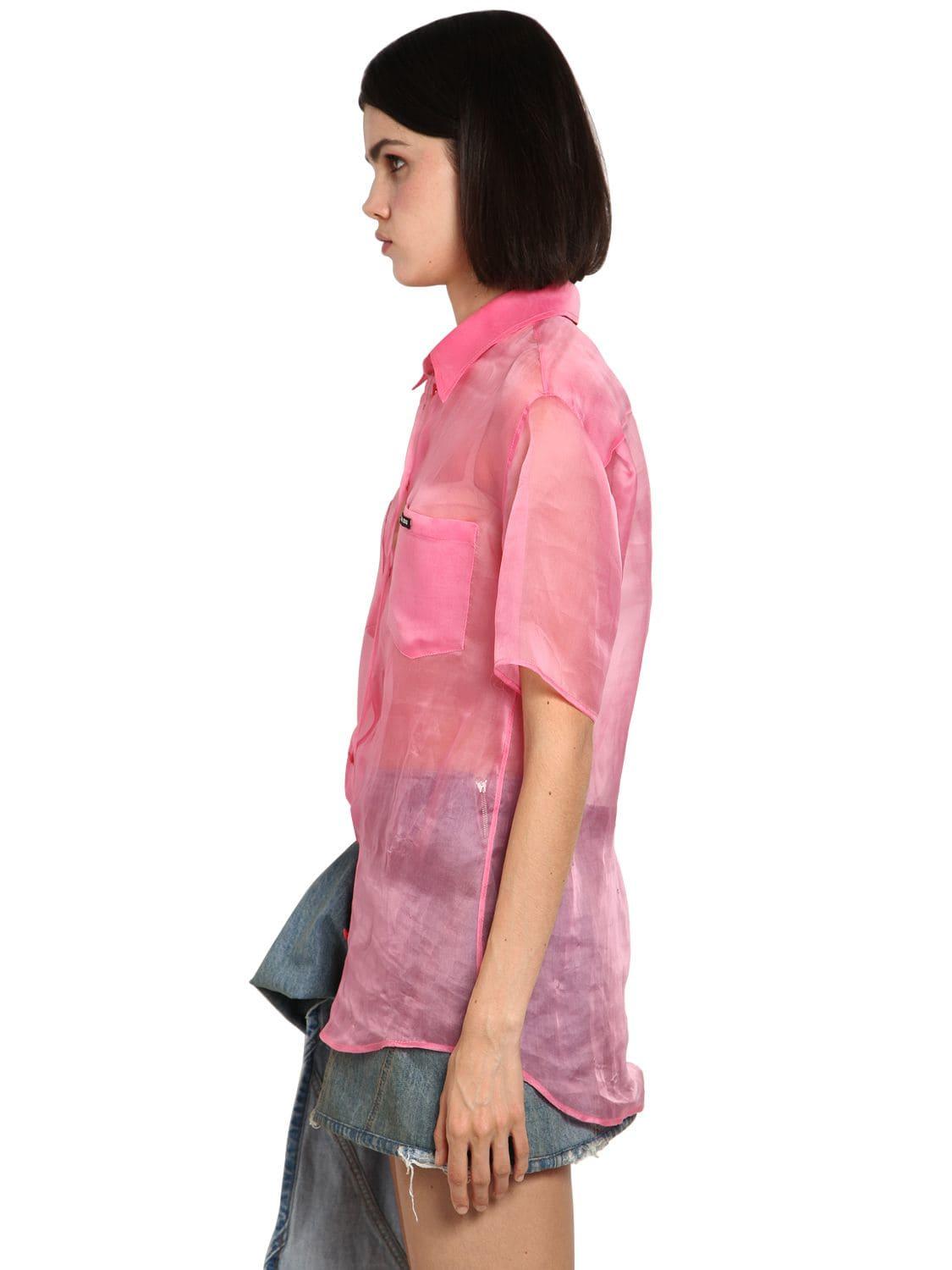 Miu Miu Organza Silk Shirt in Pink - Lyst