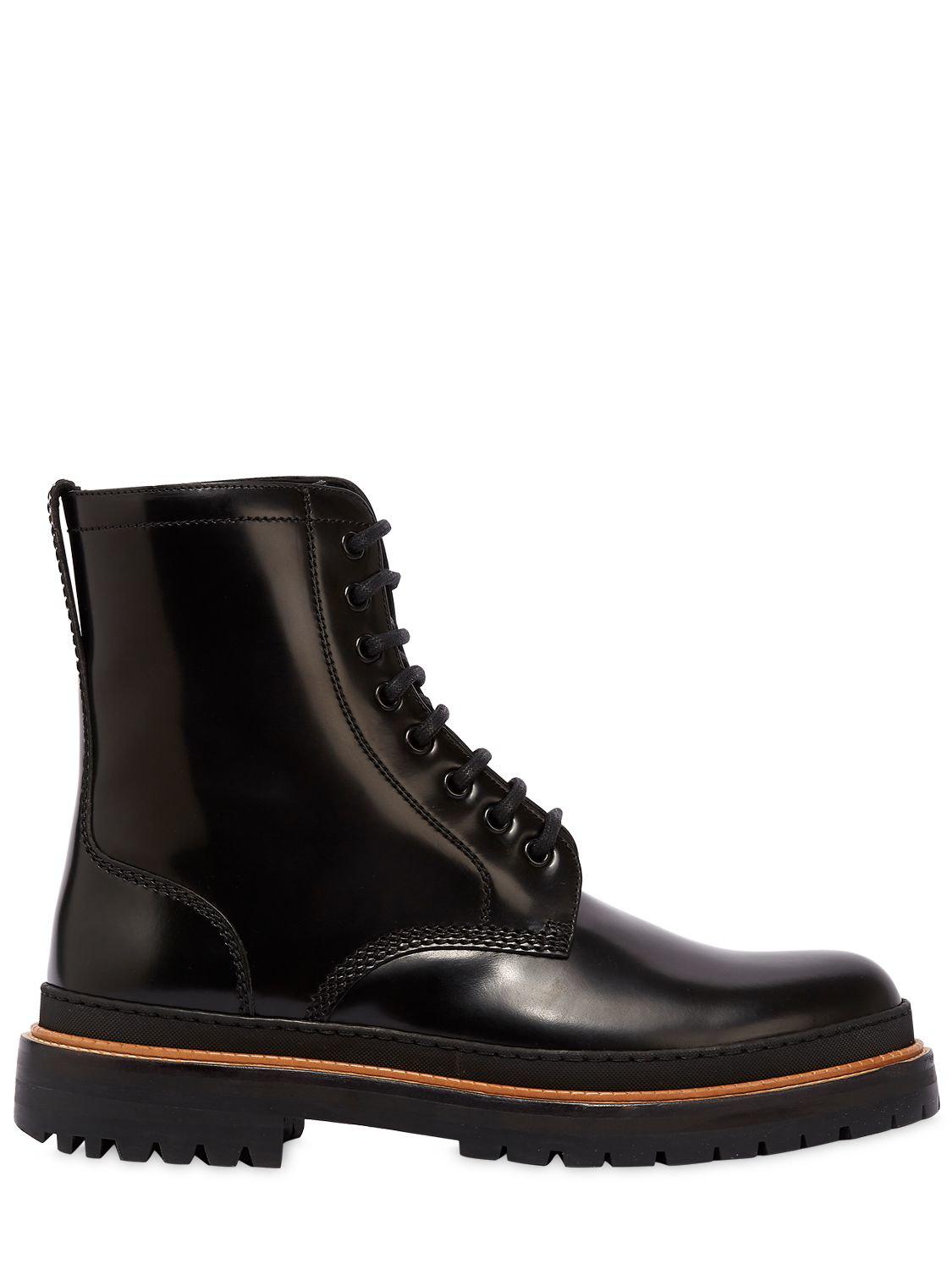 Burberry Polished Leather Lace-up Boots in Black for Men - Lyst
