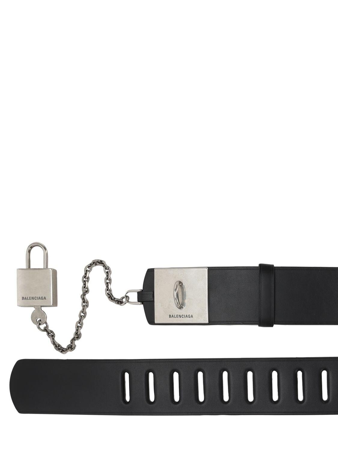 Balenciaga 50mm Leather Lock Belt in Black for Men | Lyst