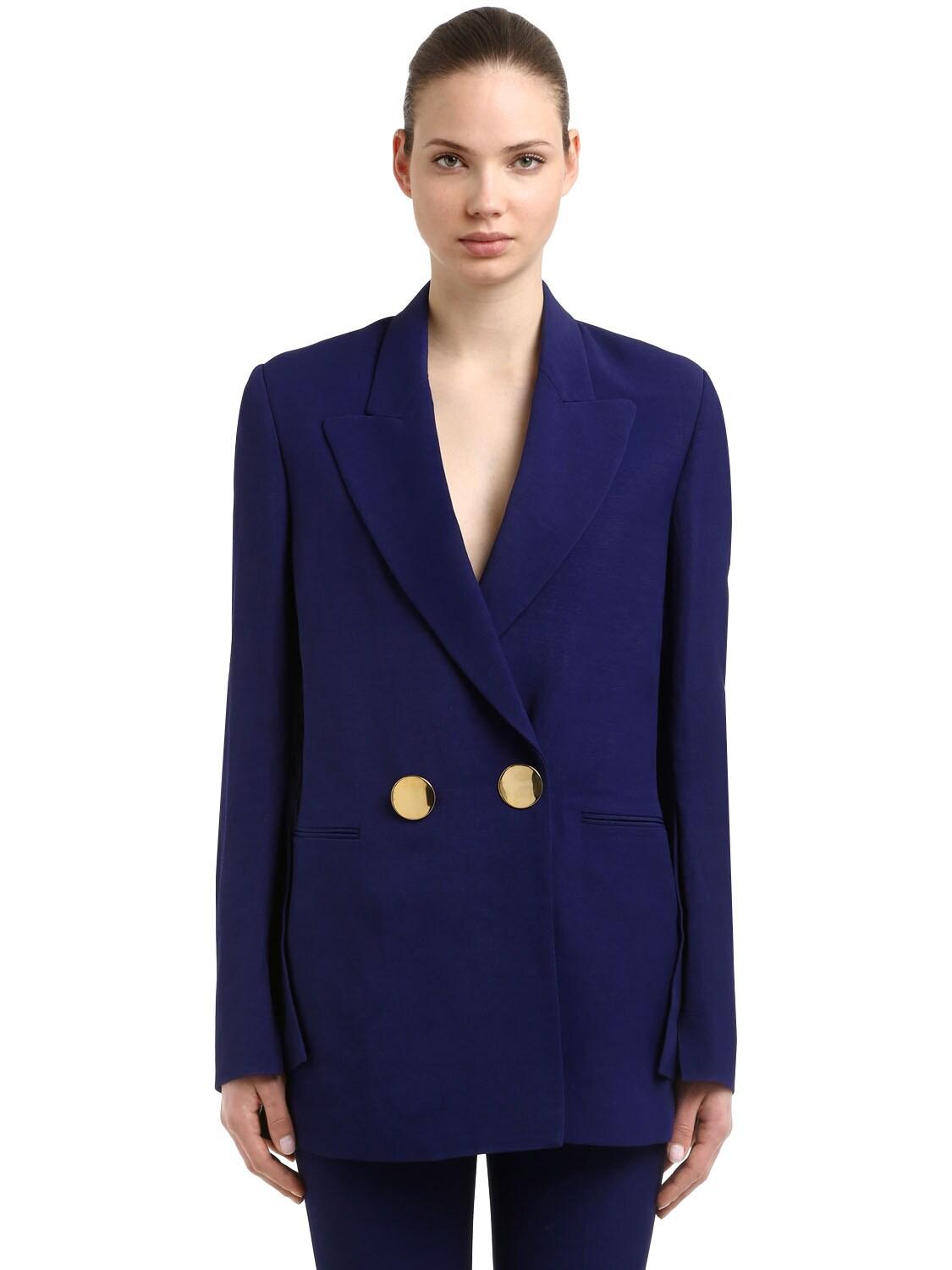 Petar Petrov Double Breasted Linen Blend Blazer in Blue - Save 50% - Lyst