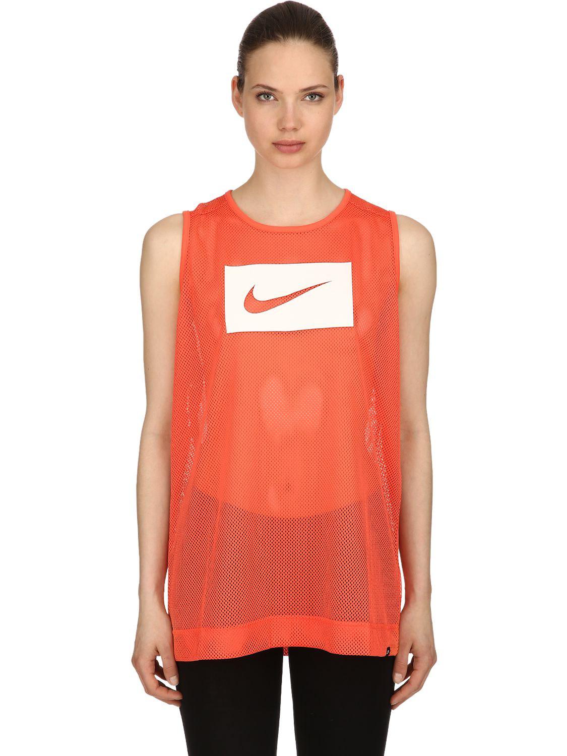 Nike Swoosh Print Mesh Tank Top in Orange - Lyst