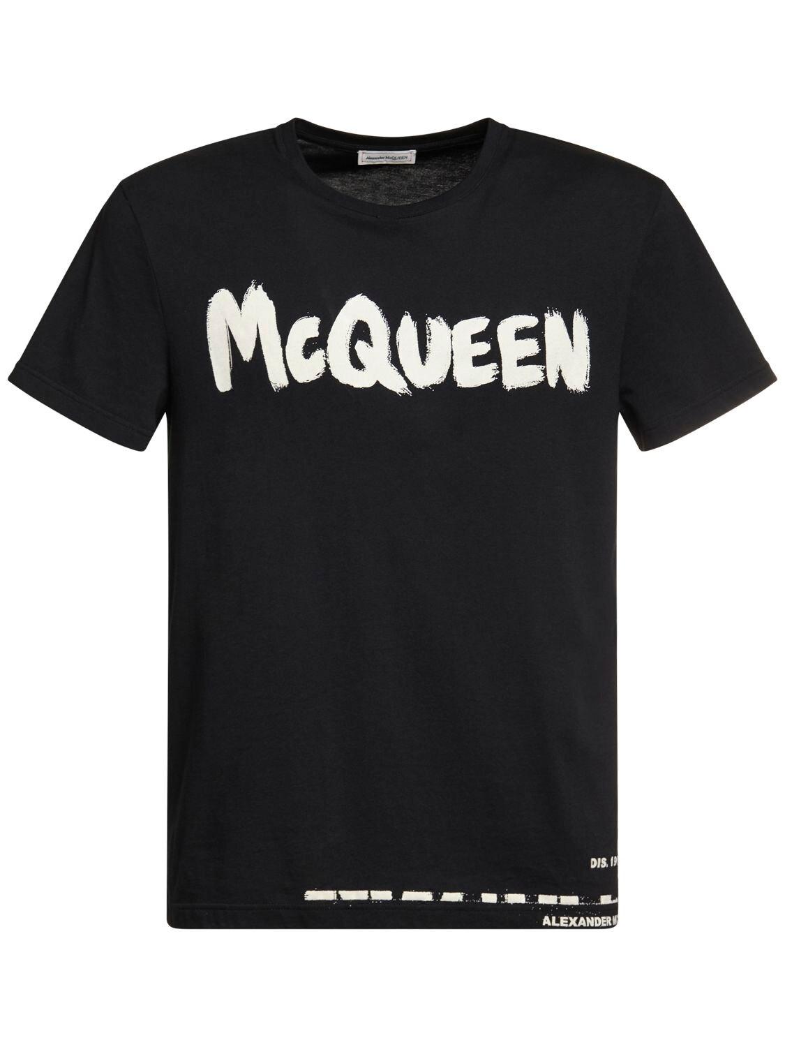 Alexander McQueen Graffiti Logo Print Cotton T-shirt in Black for Men ...