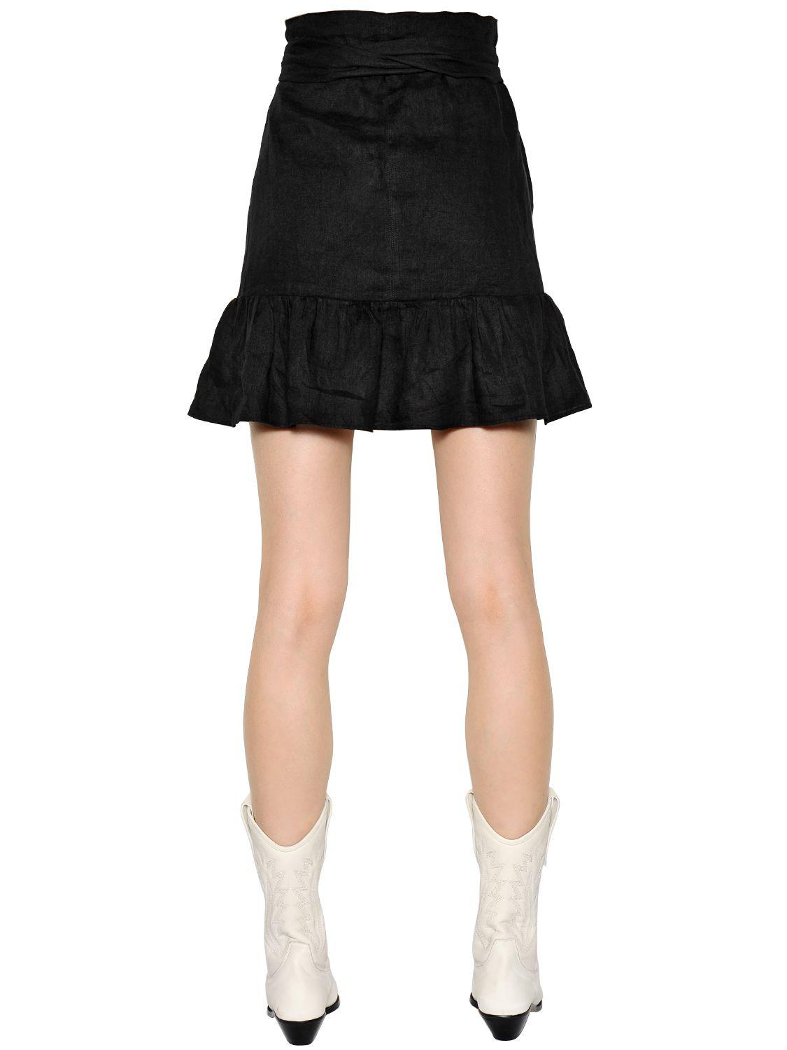 Étoile Isabel Marant Ruffled Asymmetric Wrap Over Linen Skirt in Black |  Lyst