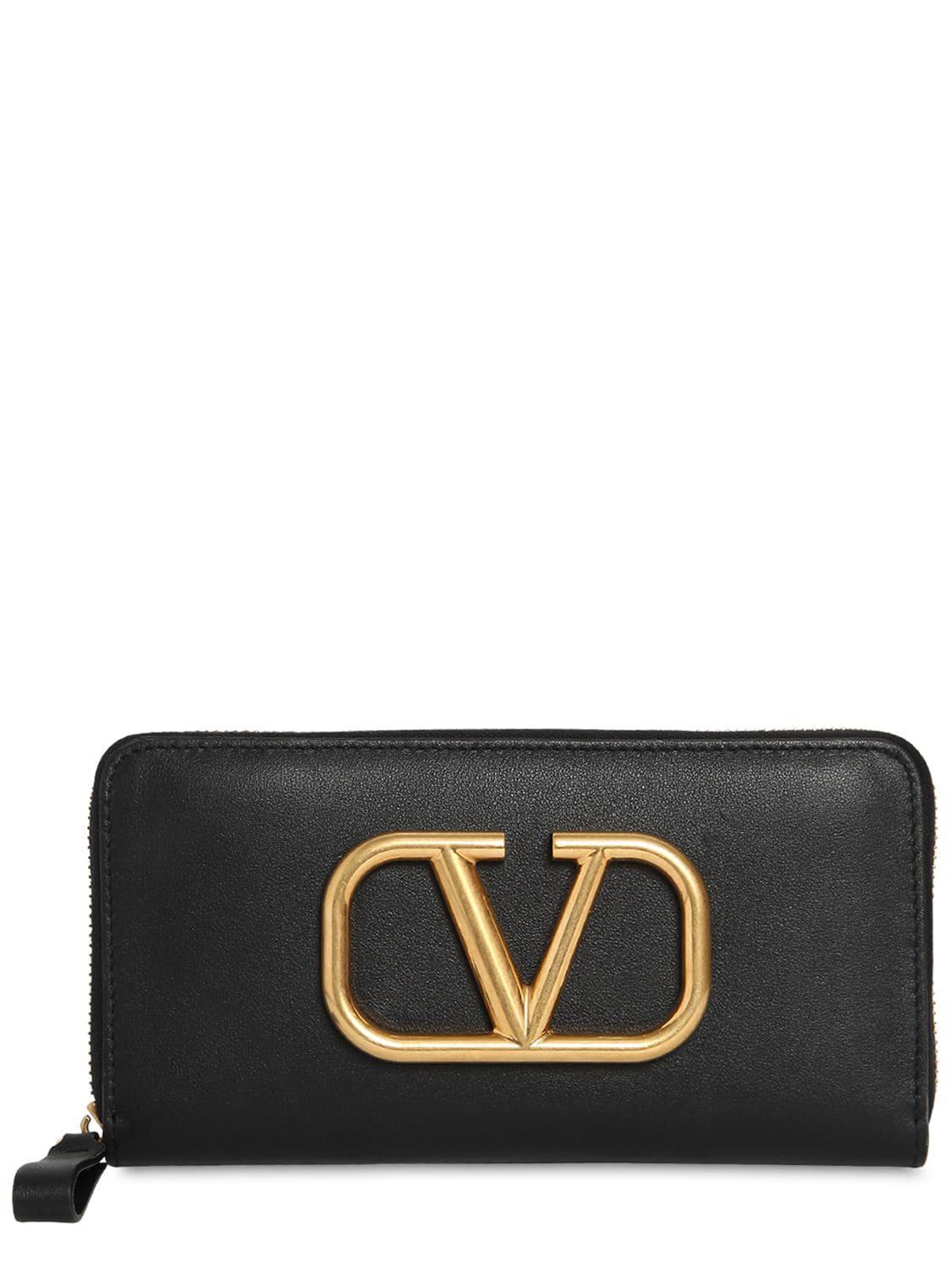 Valentino Vlogo Leather Zip Around Wallet in Black - Lyst